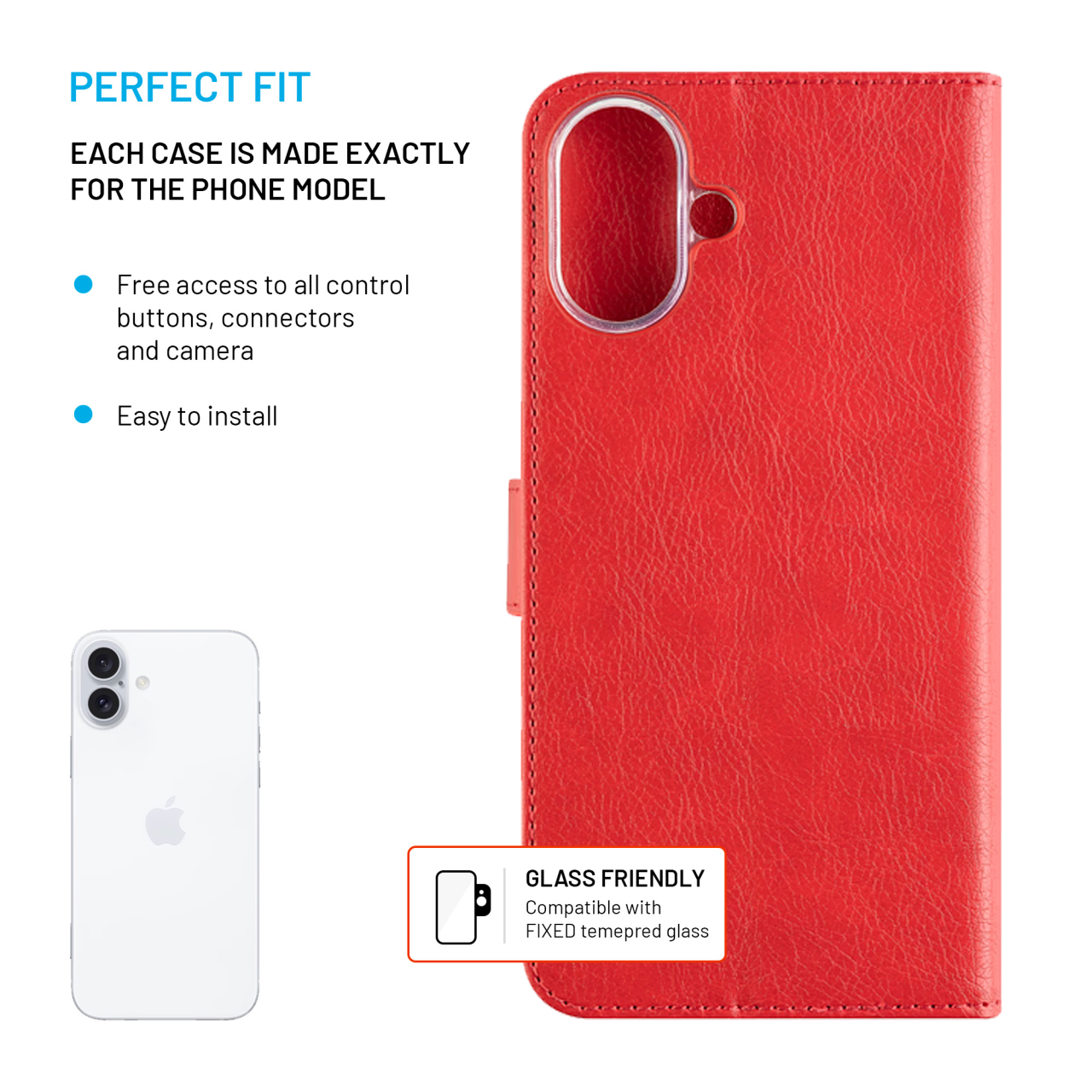 FIXED Pouzdro typu kniha Opus pro Apple iPhone 16 Plus, červené