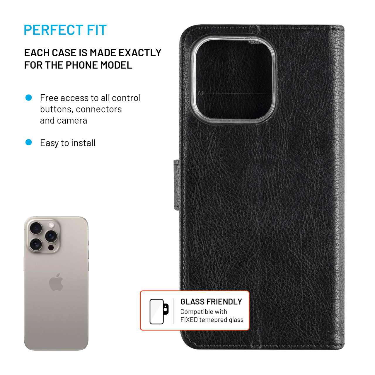 FIXED Pouzdro typu kniha Opus pro Apple iPhone 16 Pro, černé