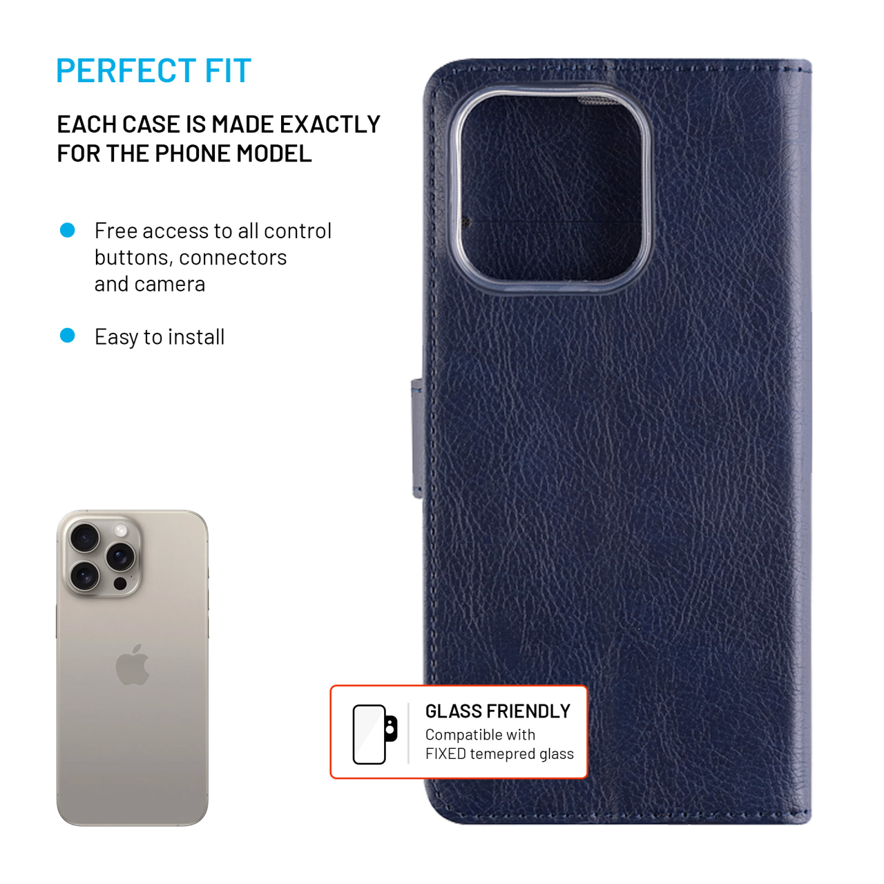 FIXED Pouzdro typu kniha Opus pro Apple iPhone 16 Pro, modré