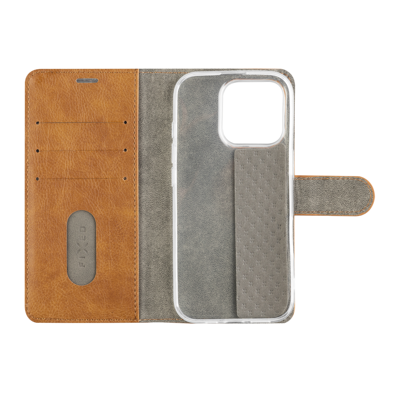 FIXED Pouzdro typu kniha Opus pro Apple iPhone 16 Pro, hnědé