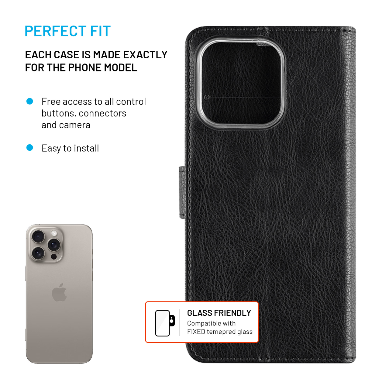 FIXED Pouzdro typu kniha Opus pro Apple iPhone 16 Pro Max, černé