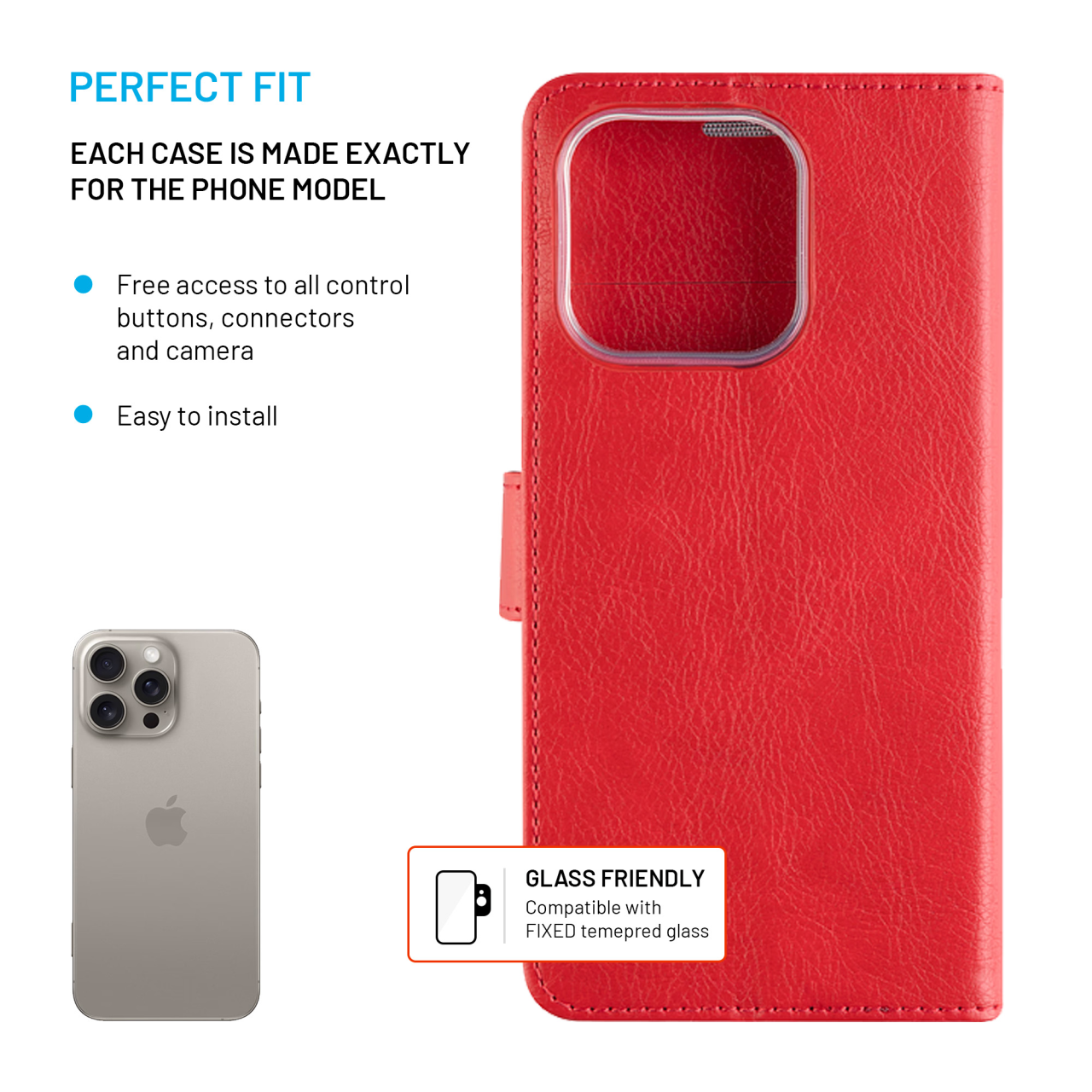 FIXED Pouzdro typu kniha Opus pro Apple iPhone 16 Pro Max, červené