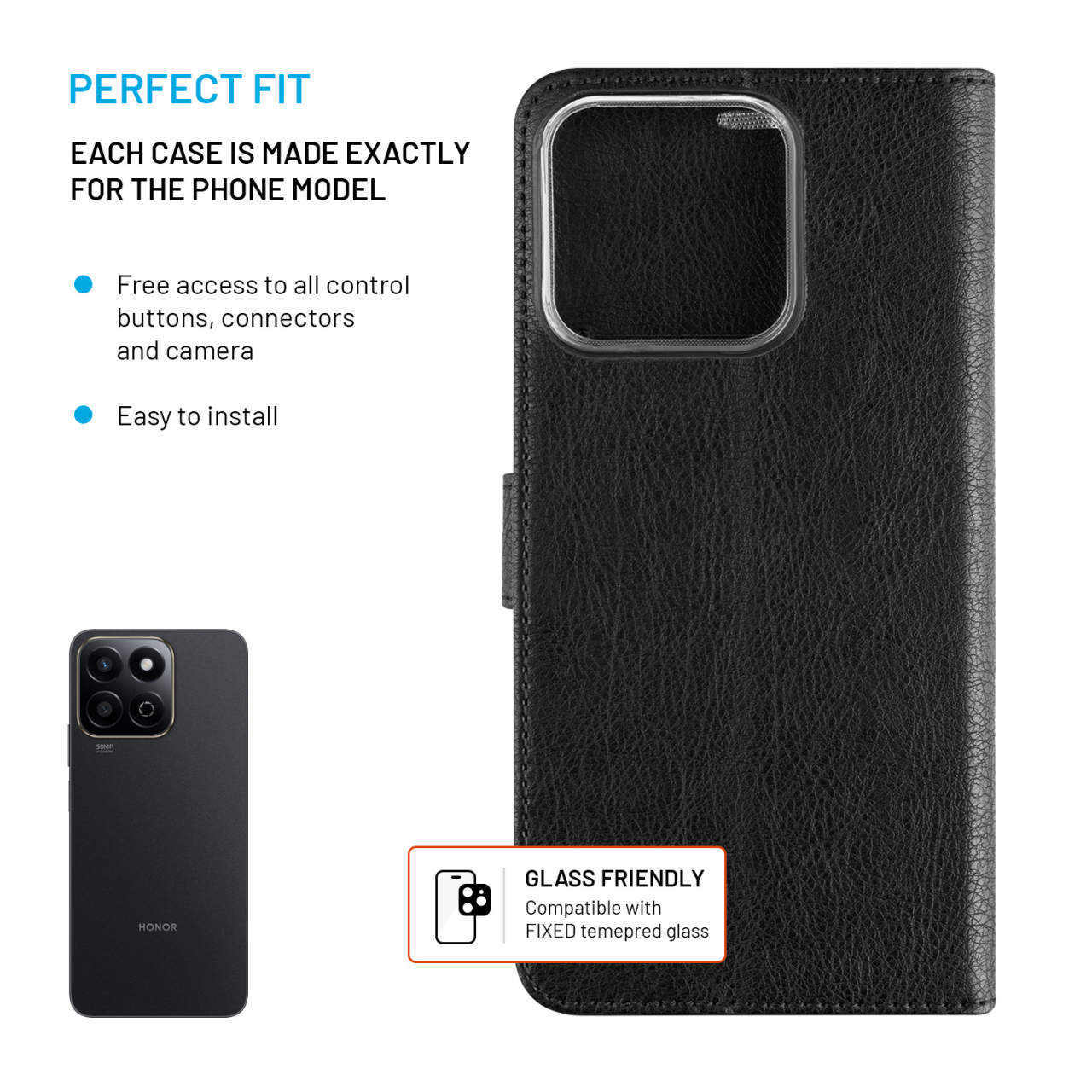 FIXED Pouzdro typu kniha Opus pro Honor 200 Smart/Play 60 Plus, černé