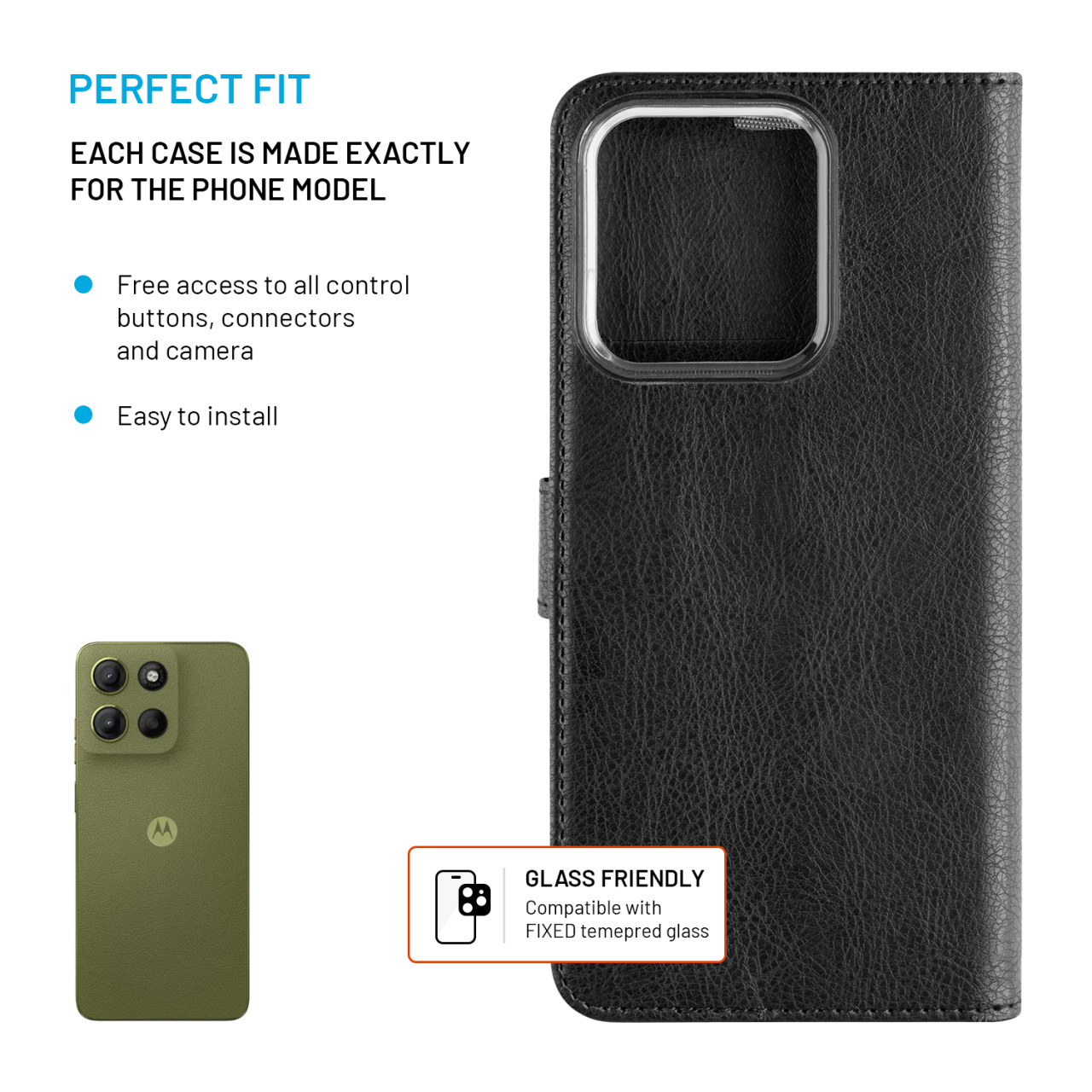 FIXED Pouzdro typu kniha Opus pro Motorola Moto G15/Power, černé