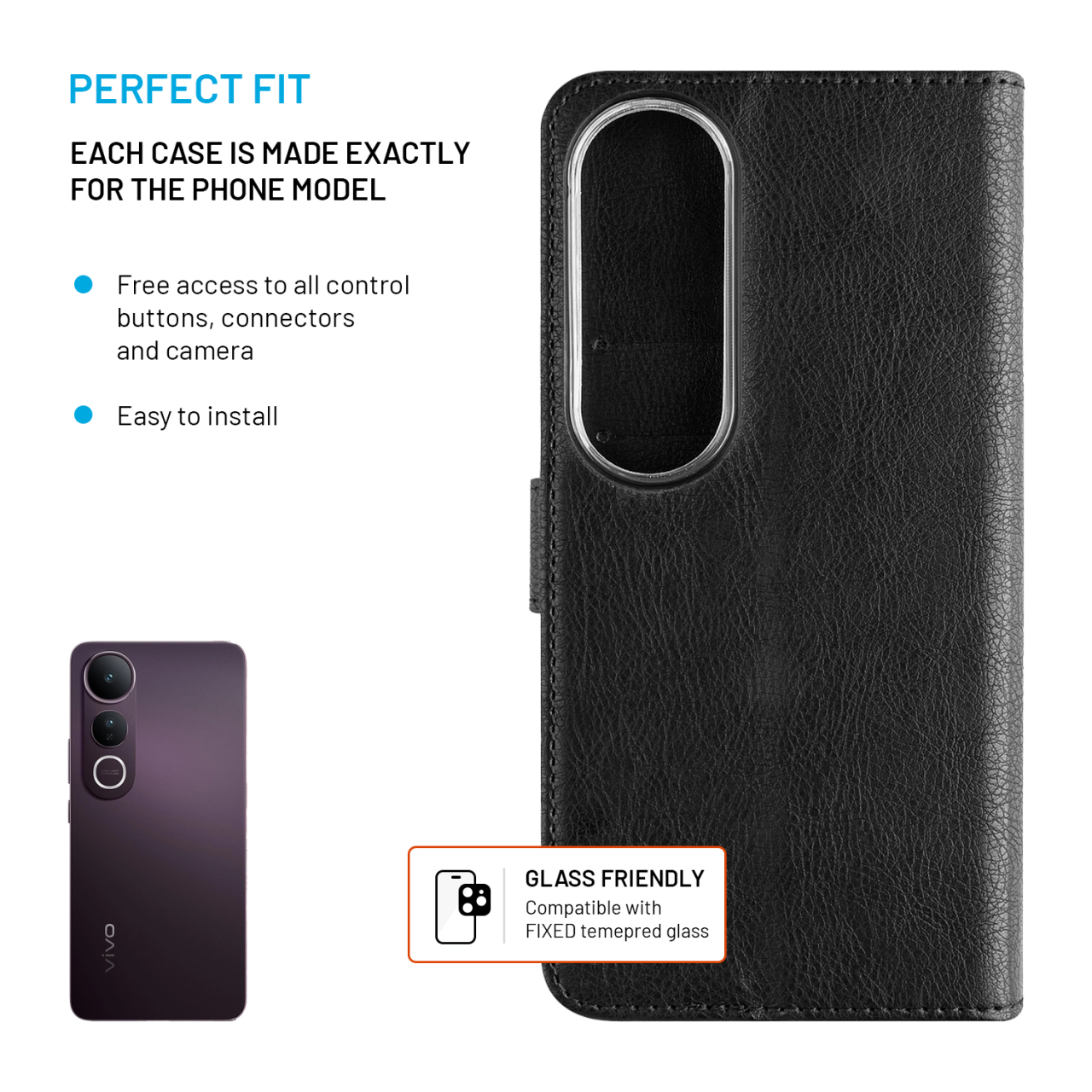 Pouzdro typu kniha FIXED Opus pro Vivo V50 Lite 4G/5G, černé