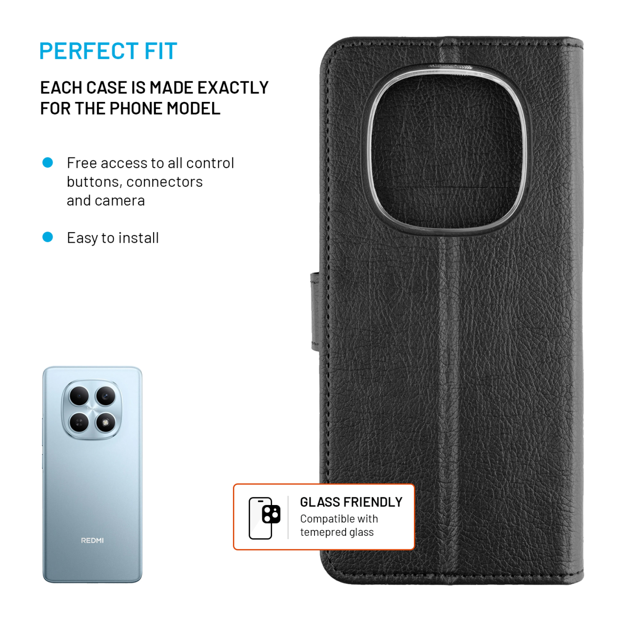 Pouzdro typu kniha FIXED Opus pro Xiaomi Redmi Note 15 4G, černé