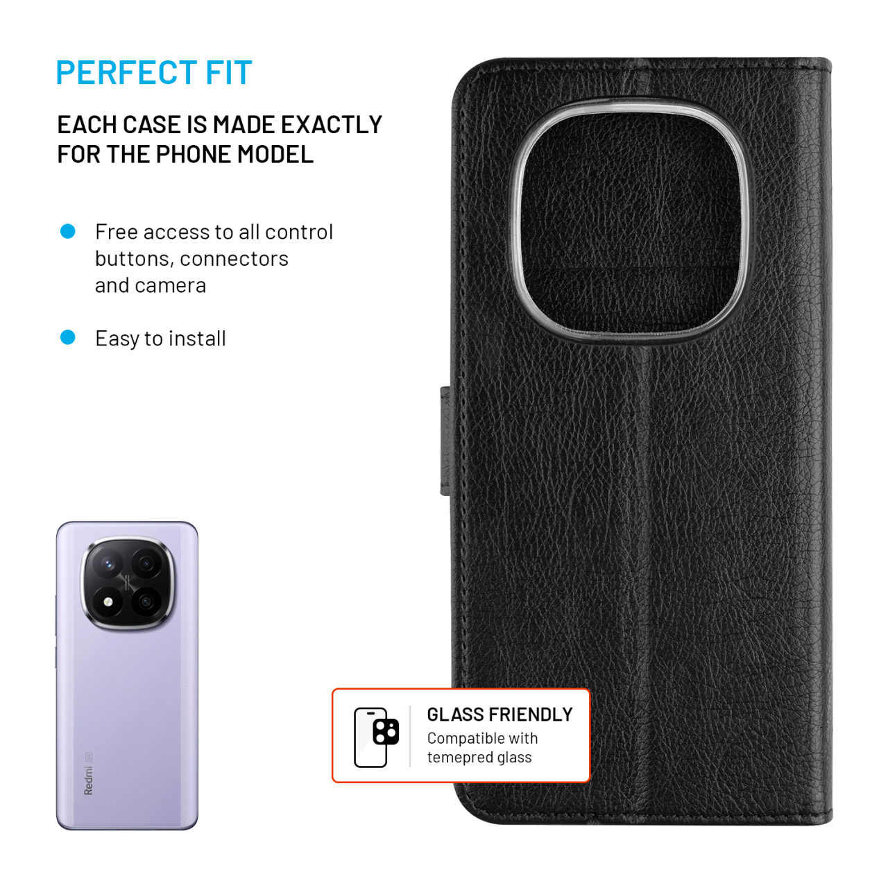 Flip kryt na mobil Xiaomi Redmi Note 15 Pro 4G - FIXED Opus, černý