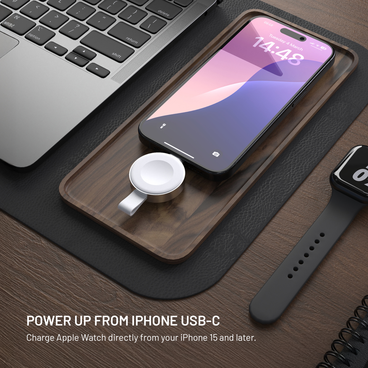 Nabíjecí USB-C adaptér FIXED Orb 2 pro Apple Watch s podporou rychlonabíjení, bílý