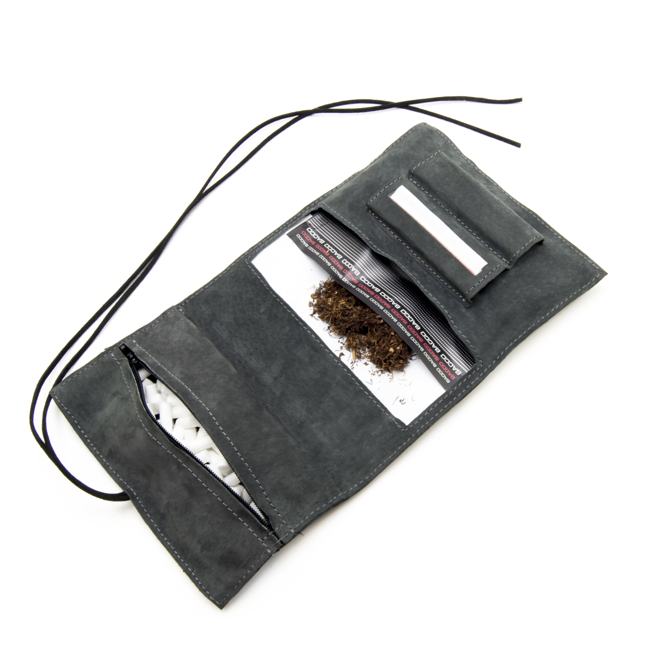 FIXED Kožené pouzdro pro cigaretový tabák, papírky a filtry, černá štípenková kůže