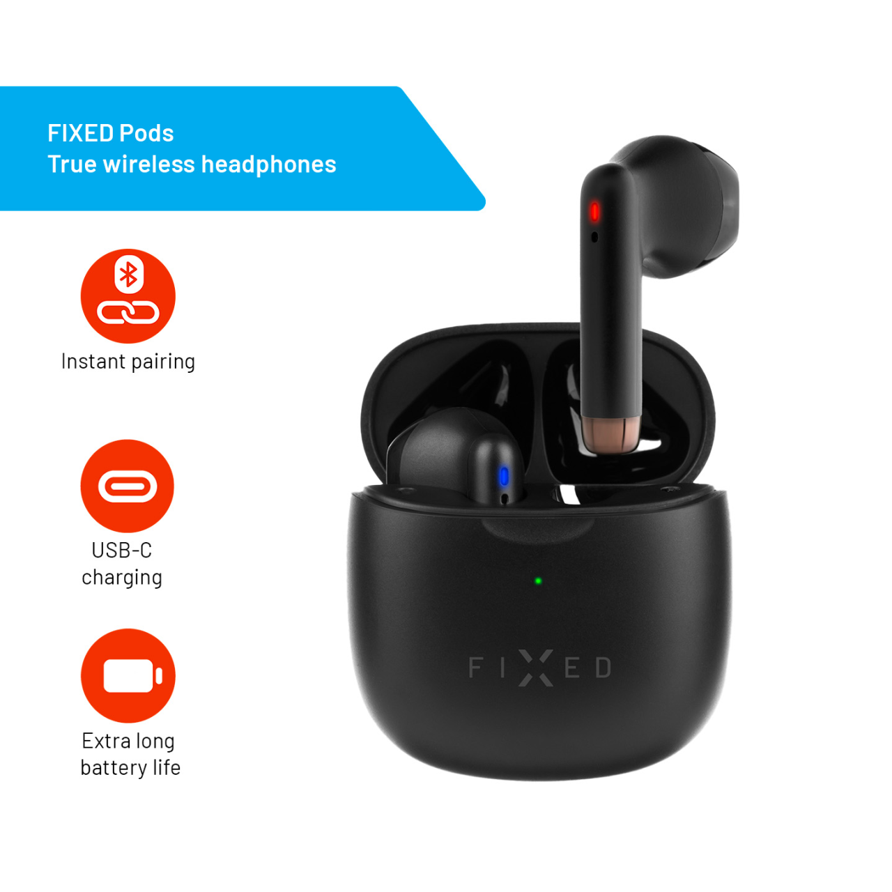 FIXED Bezdrátová TWS sluchátka Pods, černá
