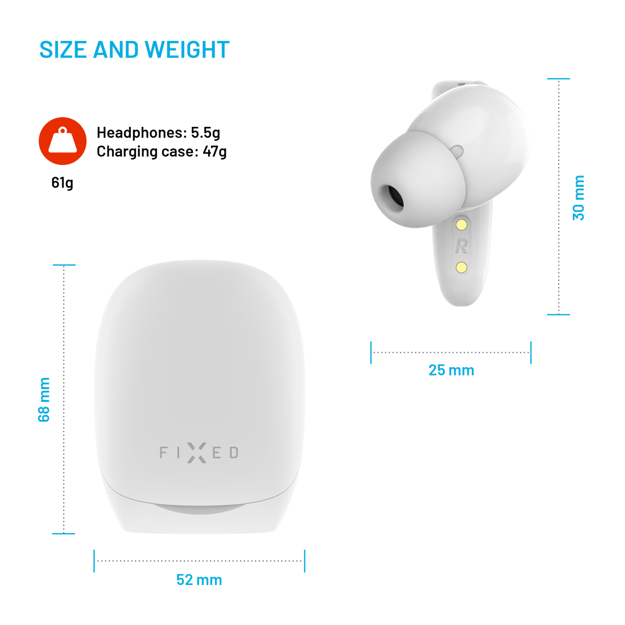 FIXED Bezdrátová herní TWS sluchátka Game Pods s radiofrekvenčním připojením, bílá