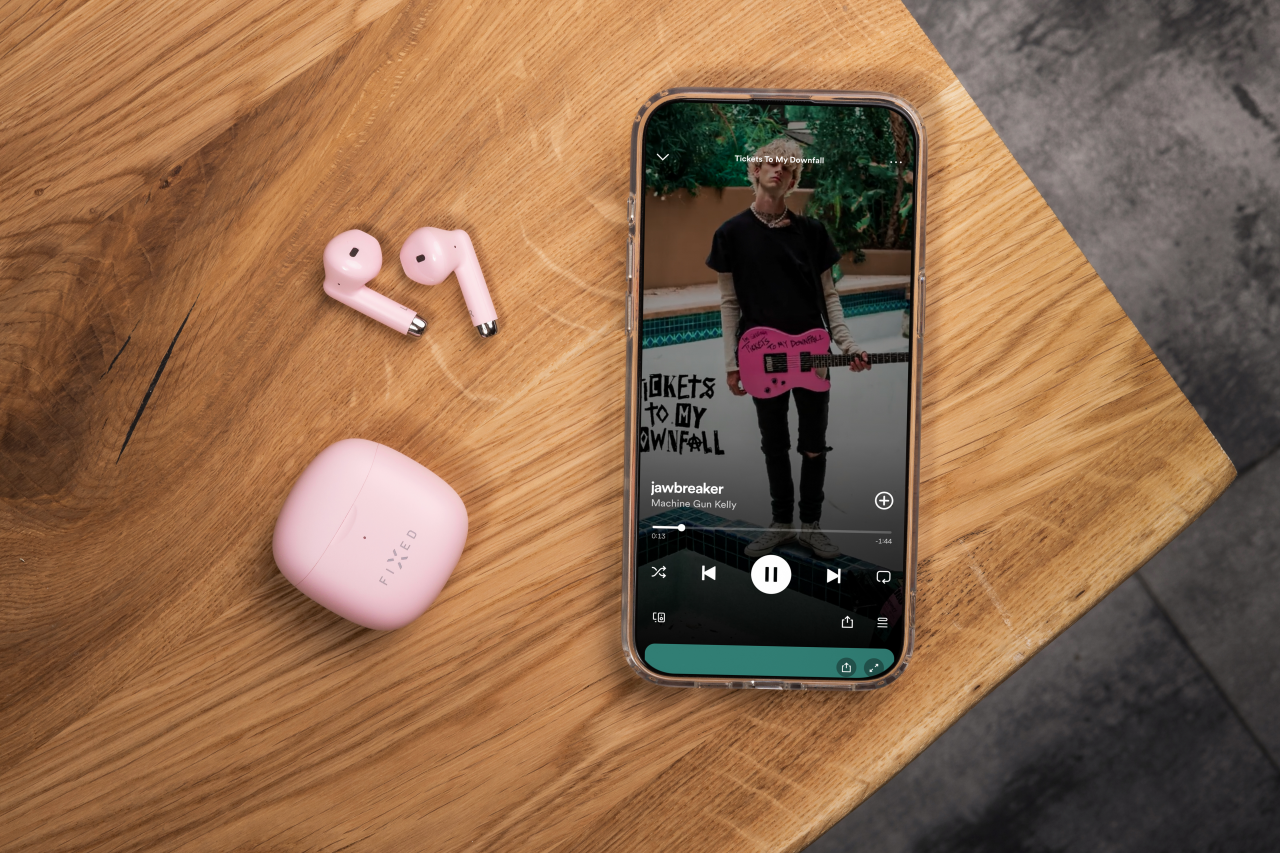 FIXED Bezdrátová TWS sluchátka Pods, růžová