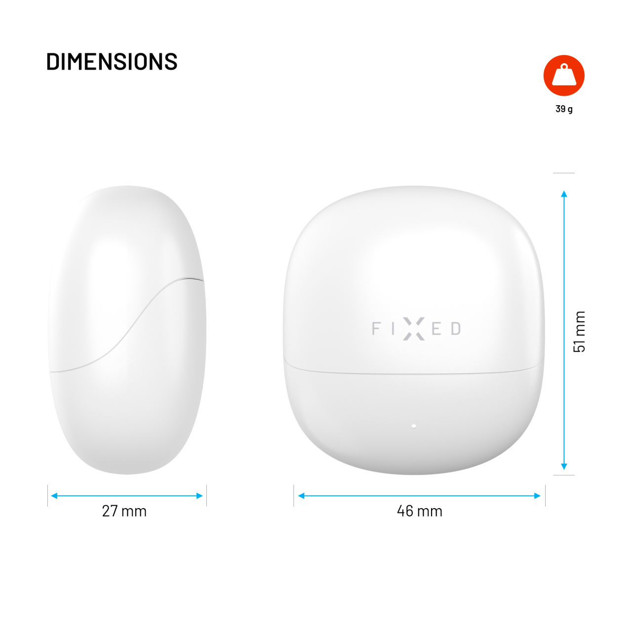 Bezdrátová sluchátka TWS - Fixed Pods, bílá