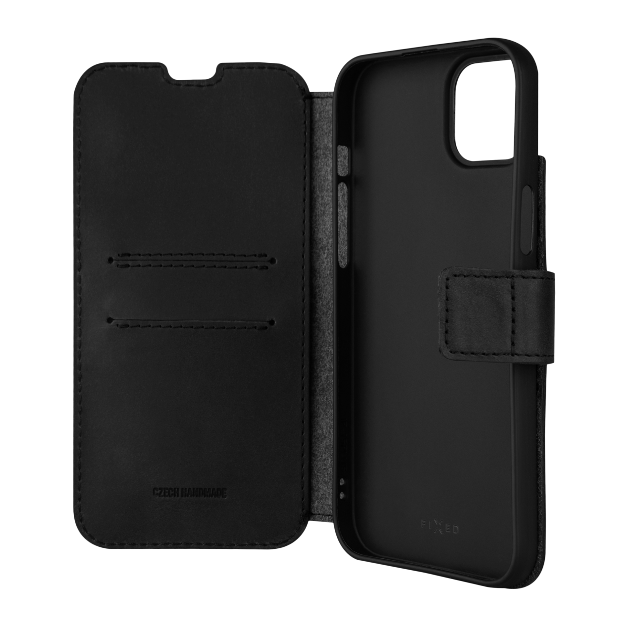 FIXED Kožené pouzdro typu kniha ProFit pro Apple iPhone 15 Plus, černé
