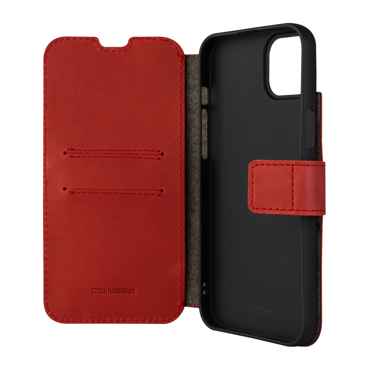 FIXED Kožené pouzdro typu kniha ProFit pro Apple iPhone 15 Plus, červené