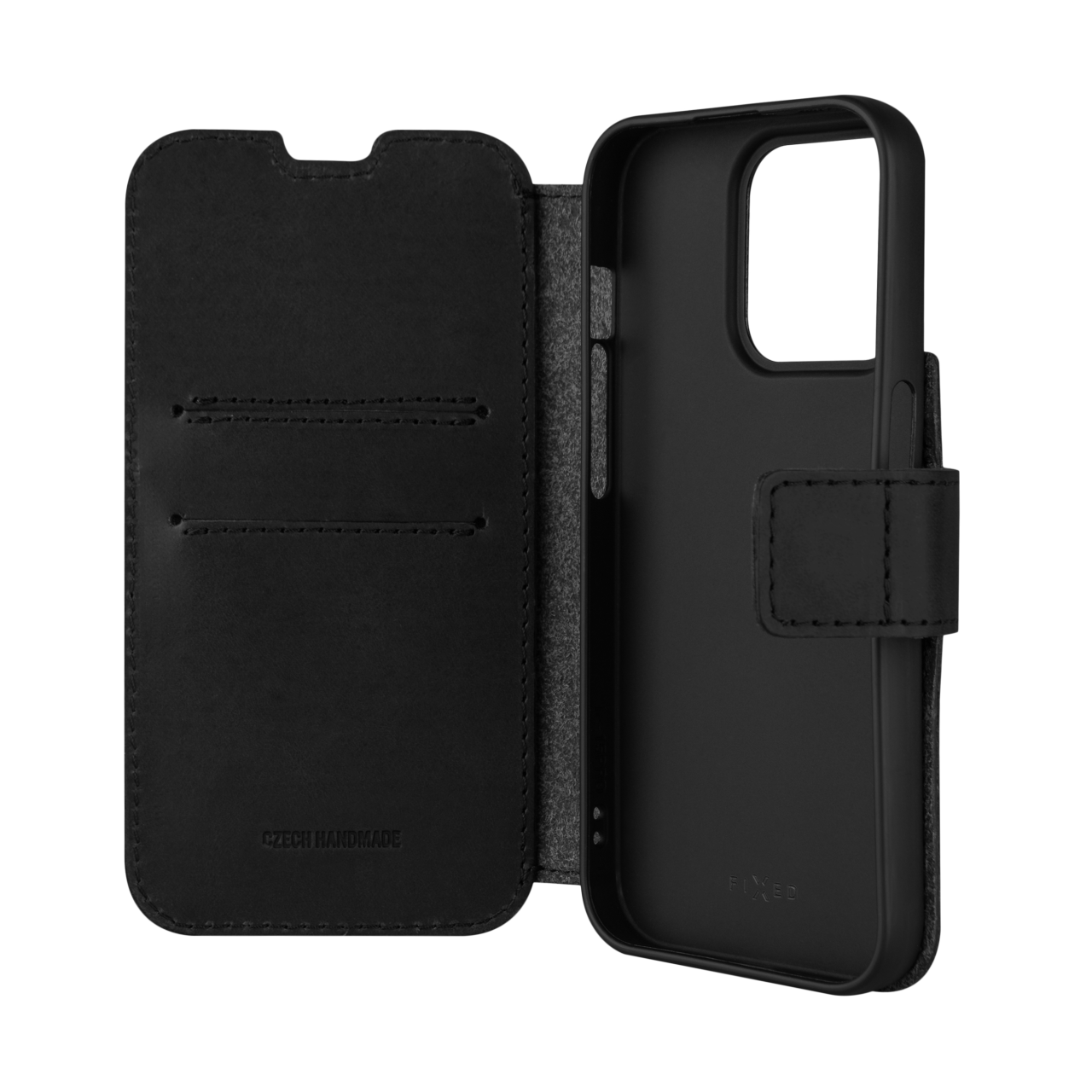 FIXED Kožené pouzdro typu kniha ProFit pro Apple iPhone 15 Pro, černé