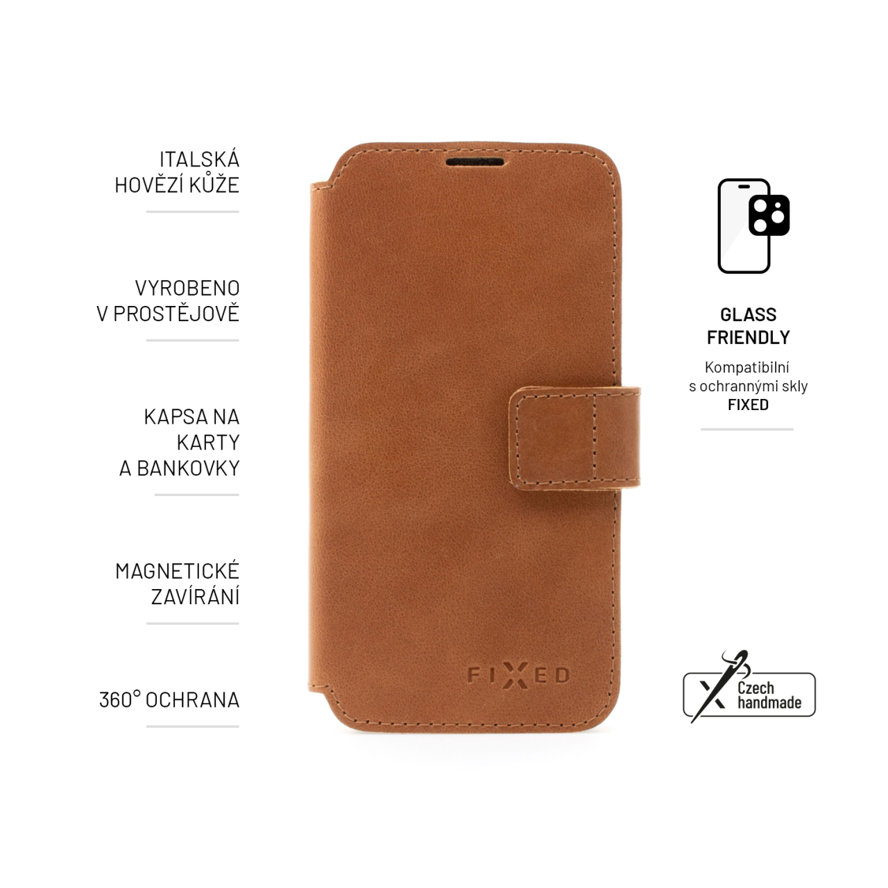 FIXED Kožené pouzdro typu kniha ProFit pro Apple iPhone 15 Pro, hnědé