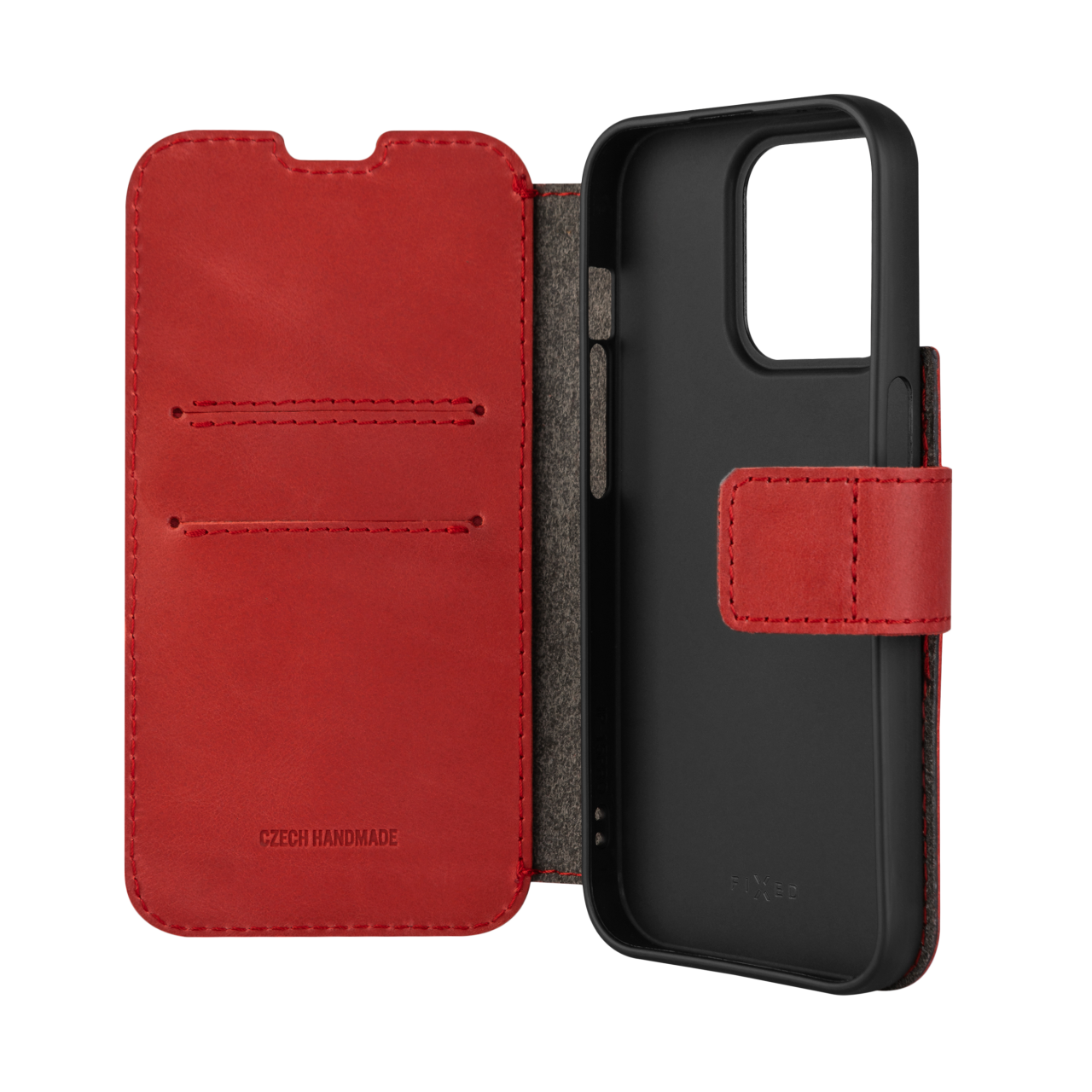 FIXED Kožené pouzdro typu kniha ProFit pro Apple iPhone 15 Pro, červené