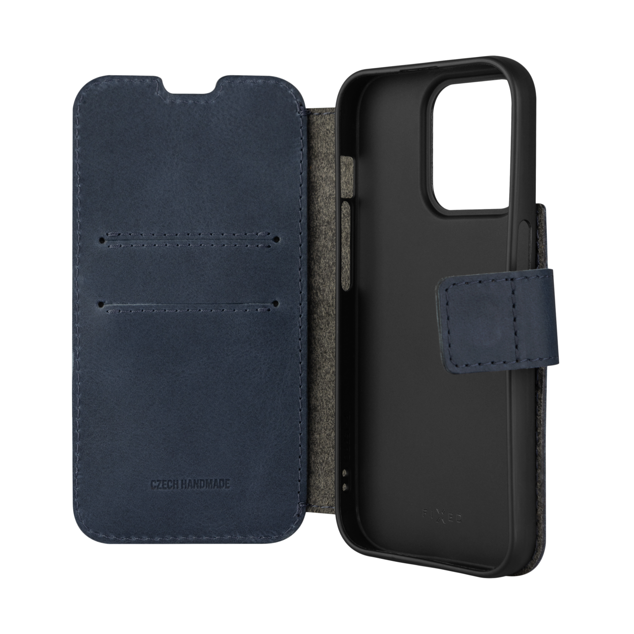 FIXED Kožené pouzdro typu kniha ProFit pro Apple iPhone 15 Pro Max, modré