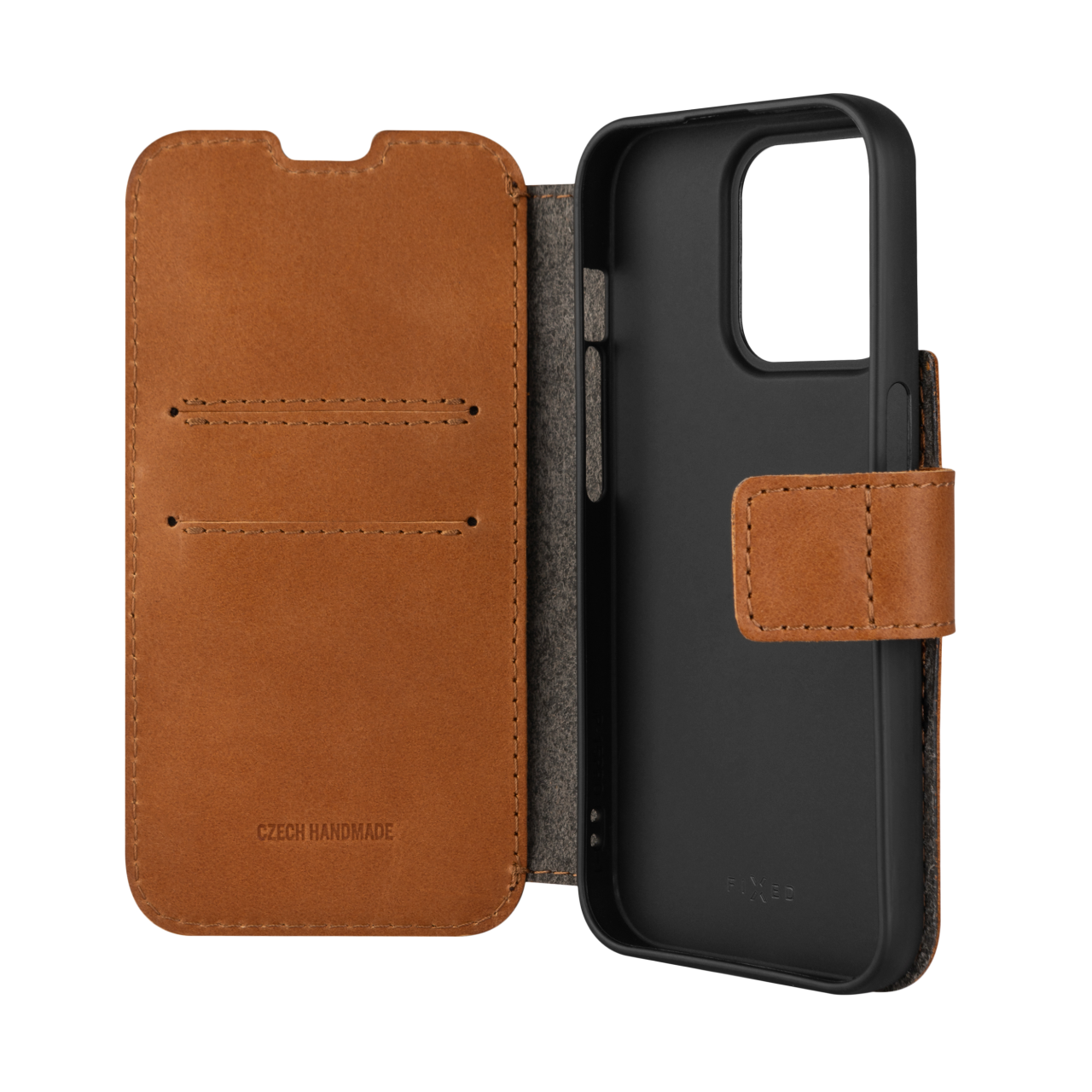 FIXED Kožené pouzdro typu kniha ProFit pro Apple iPhone 15 Pro Max, hnědé