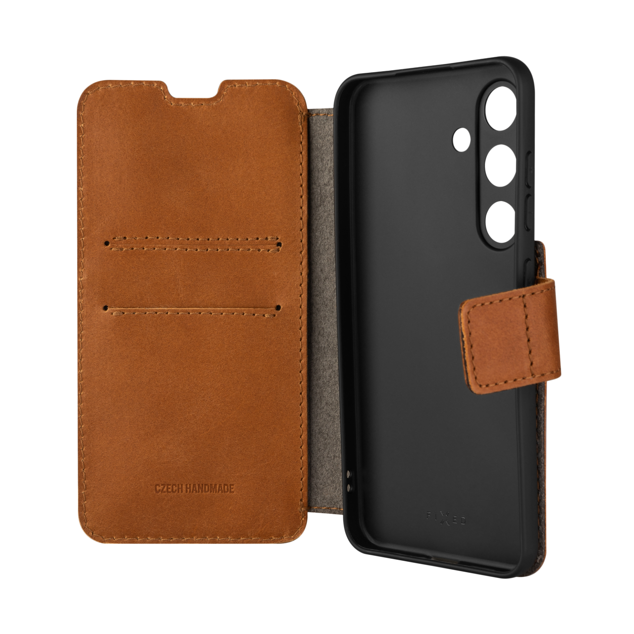 FIXED Kožené pouzdro typu kniha ProFit pro Samsung Galaxy S24, hnědé