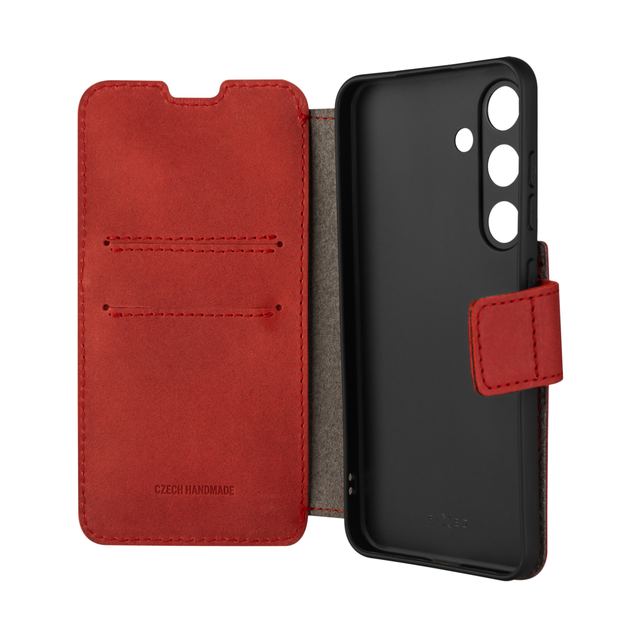FIXED Kožené pouzdro typu kniha ProFit pro Samsung Galaxy S24, červené