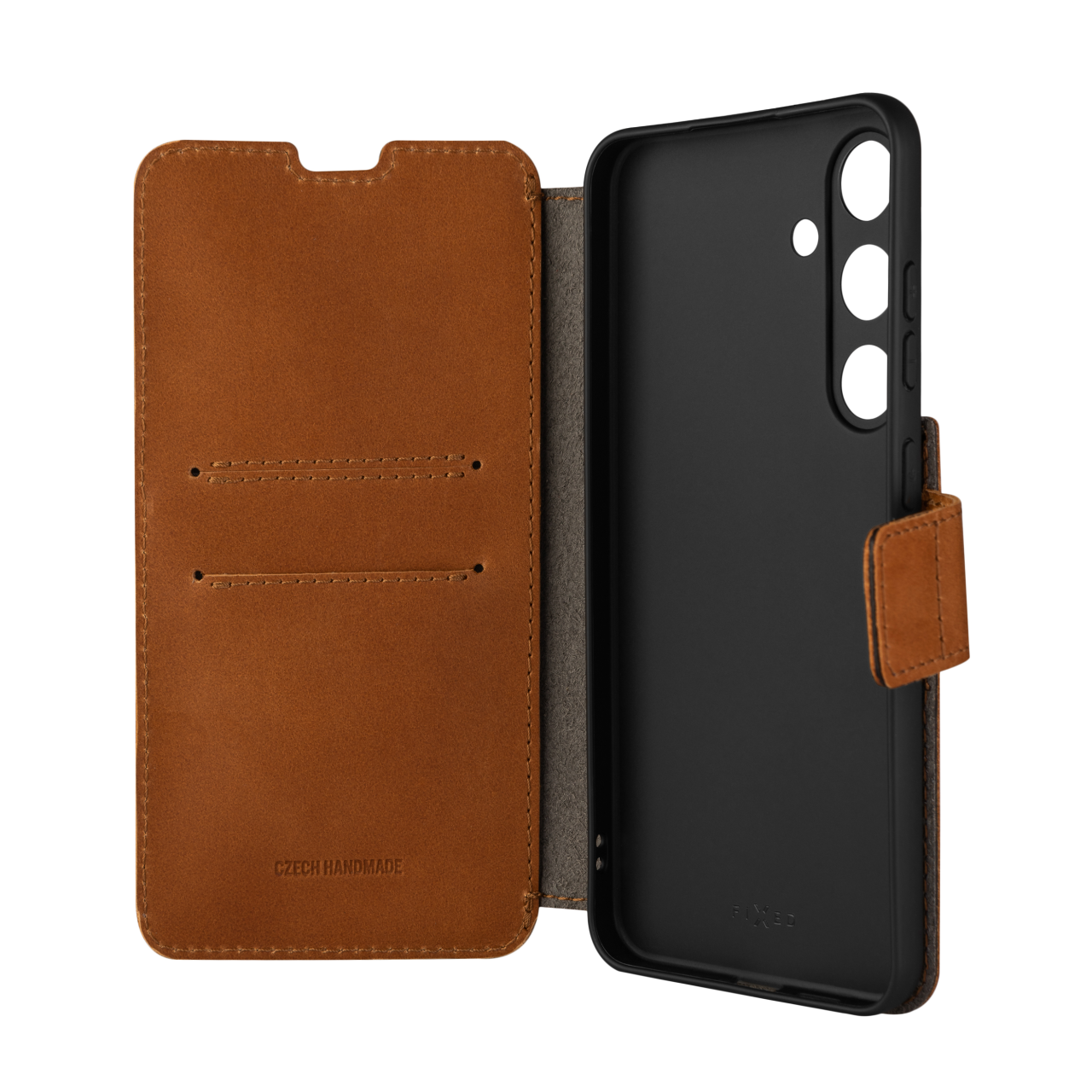 FIXED Kožené pouzdro typu kniha ProFit pro Samsung Galaxy S24+, hnědé