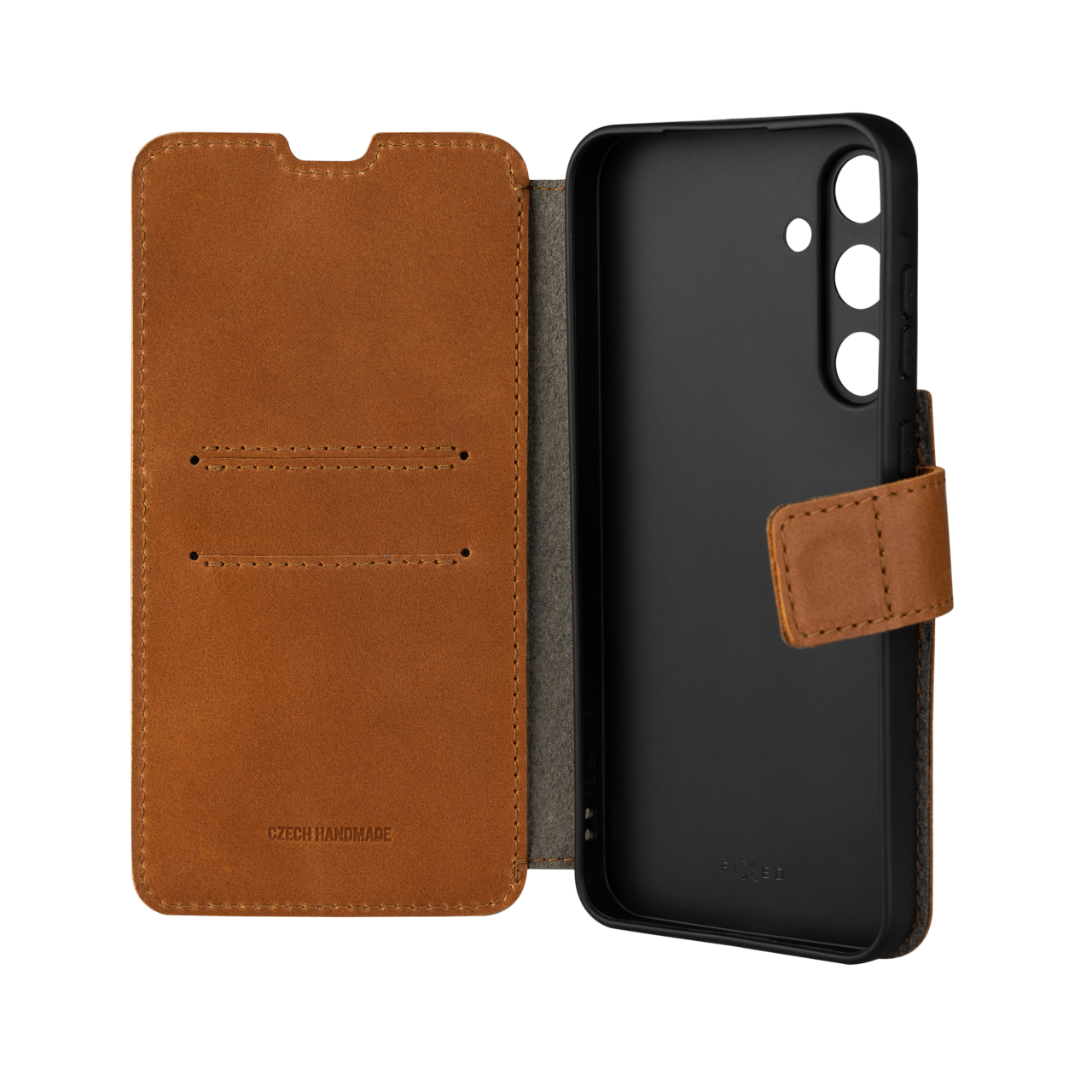 FIXED Kožené pouzdro typu kniha ProFit pro Samsung Galaxy A55 5G, hnědé