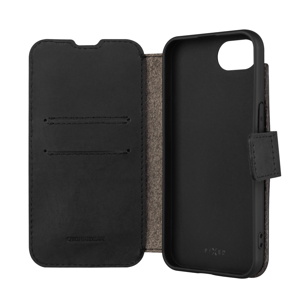 FIXED Kožené pouzdro typu kniha ProFit pro Apple iPhone 16e / iPhone 17e, černé