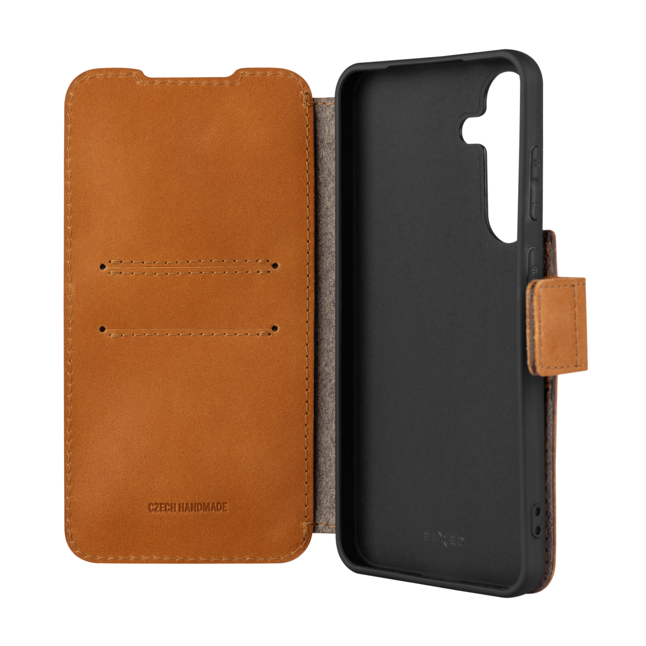 FIXED Kožené pouzdro typu kniha ProFit pro Samsung Galaxy S25+, hnědé