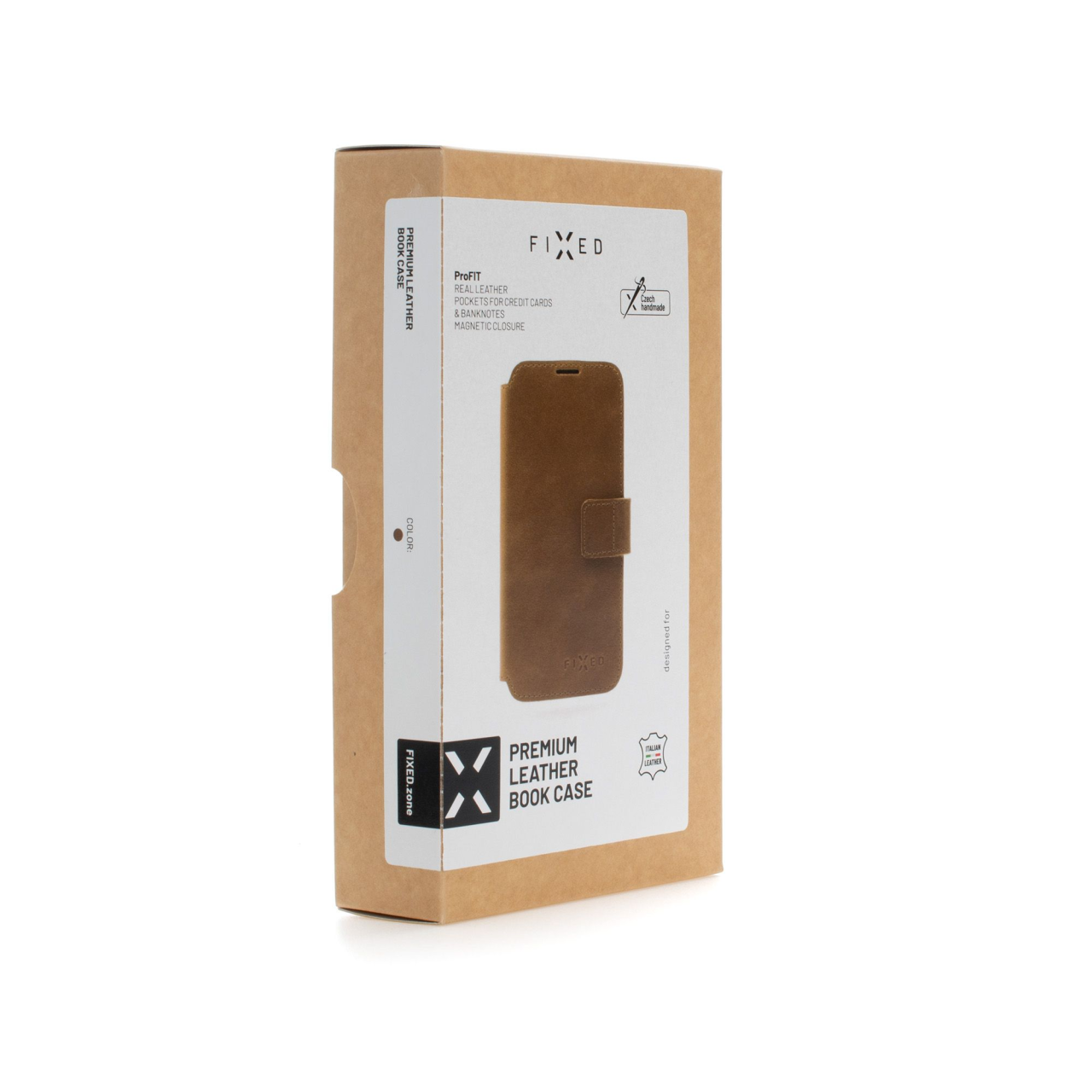 Kožené flip pouzdro na mobil Apple iPhone 12/12 Pro - Fixed ProFit, hnědé