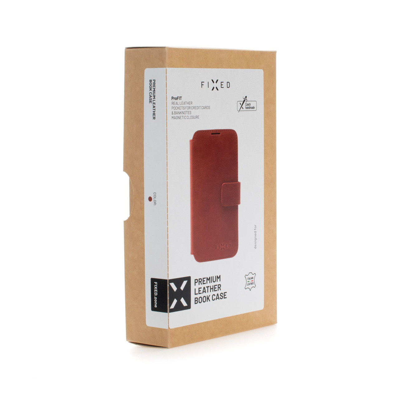 Kožené flip pouzdro na mobil Apple iPhone 12/12 Pro - Fixed ProFit, červené