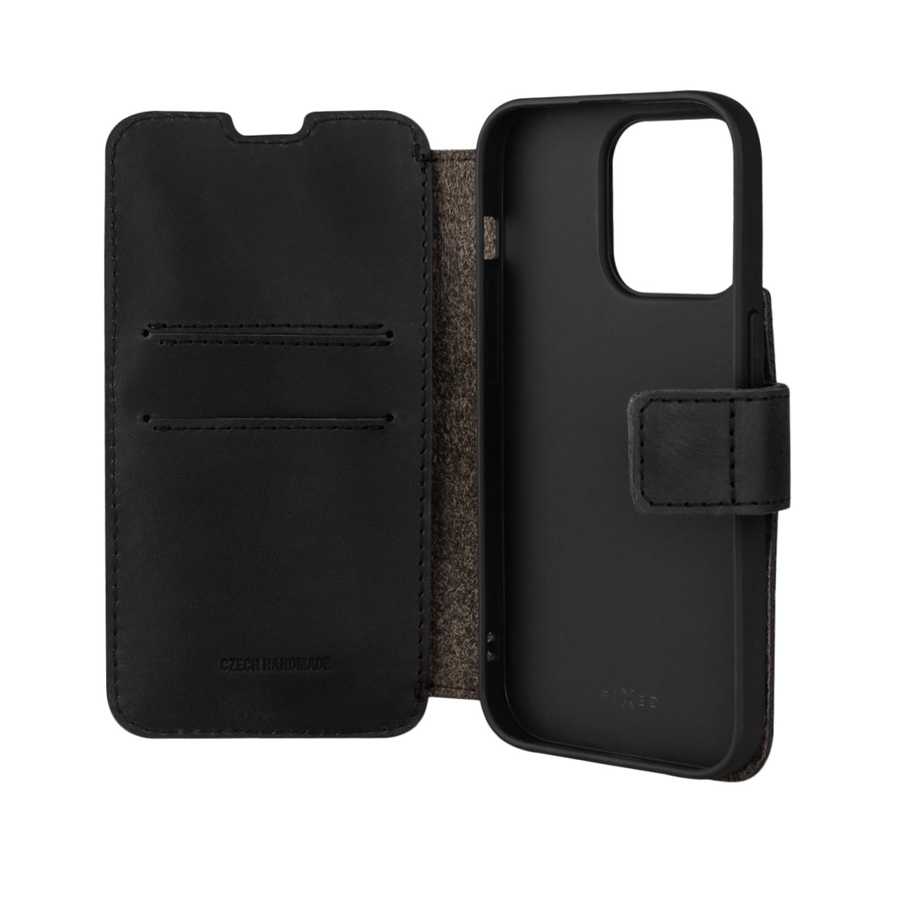 FIXED Kožené pouzdro typu kniha ProFit pro Apple iPhone 14 Pro, černé