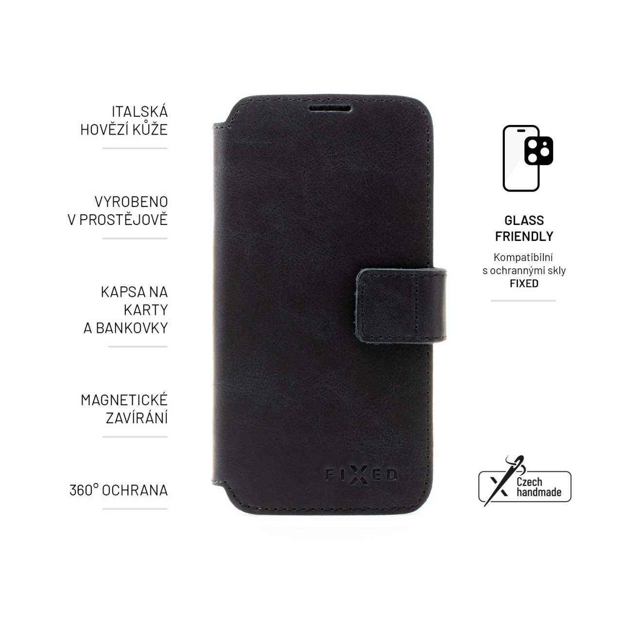 FIXED Kožené pouzdro typu kniha ProFit pro Apple iPhone 14 Pro, černé