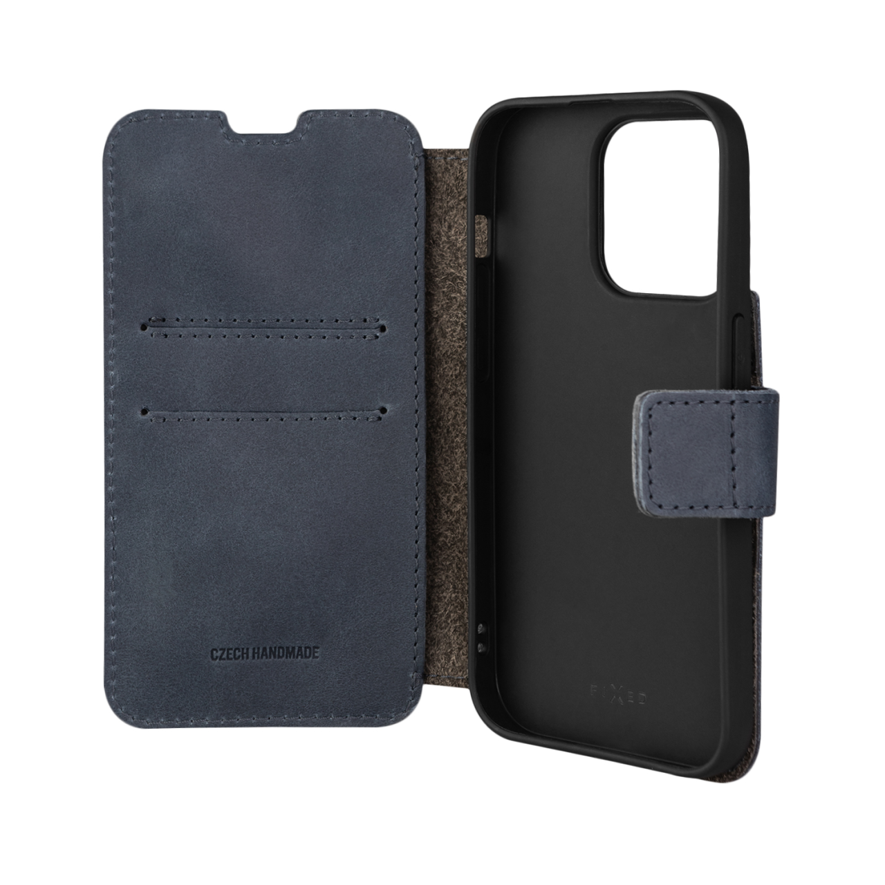 FIXED Kožené pouzdro typu kniha ProFit pro Apple iPhone 14 Pro, modré