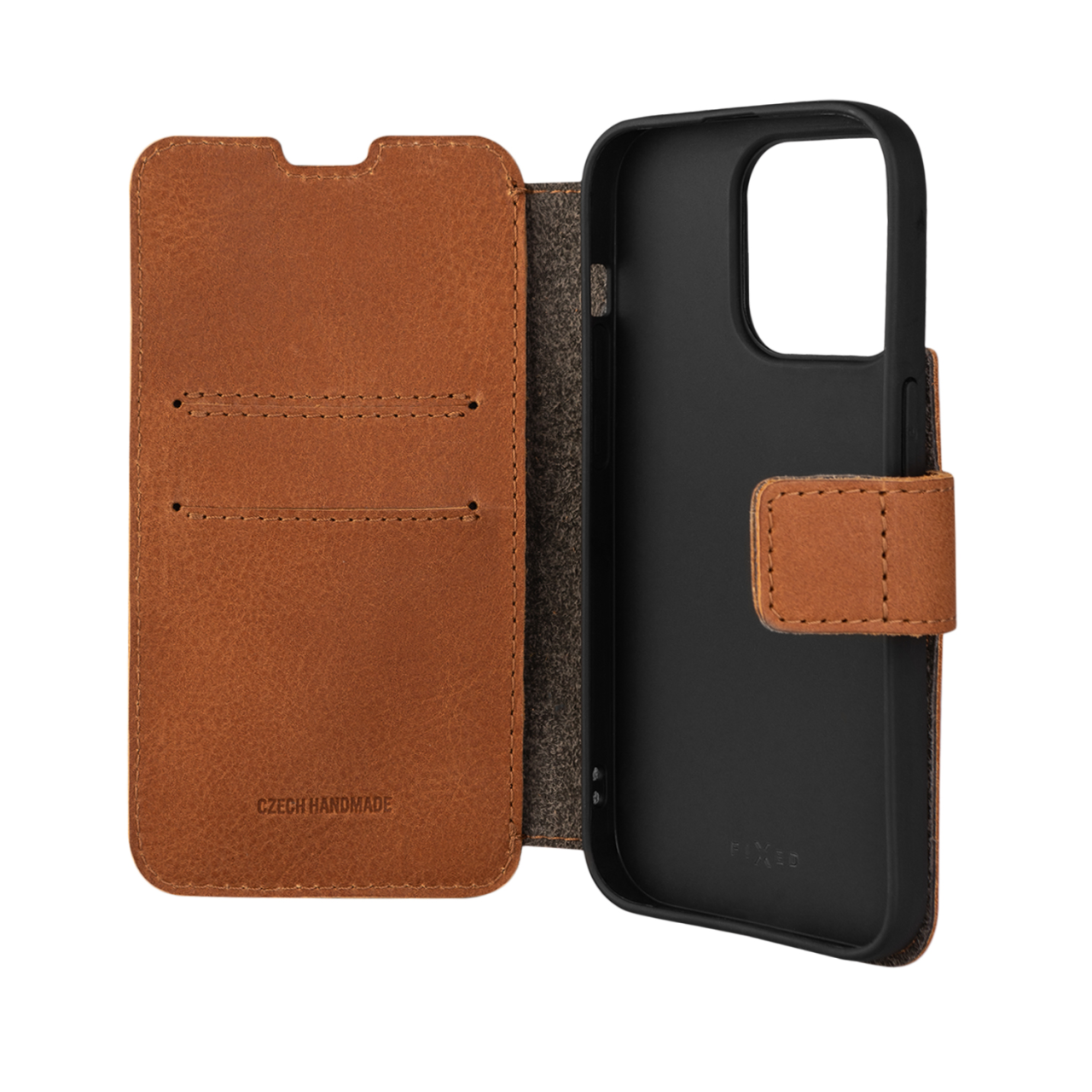 FIXED Kožené pouzdro typu kniha ProFit pro Apple iPhone 14 Pro, hnědé