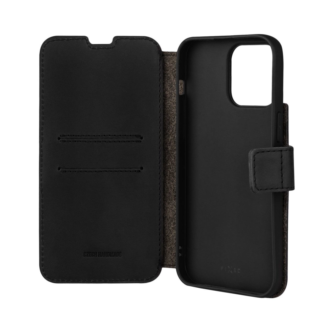 FIXED Kožené pouzdro typu kniha ProFit pro Apple iPhone 14 Pro Max, černé