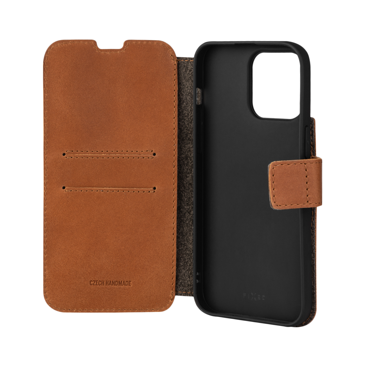 FIXED Kožené pouzdro typu kniha ProFit pro Apple iPhone 14 Pro Max, hnědé