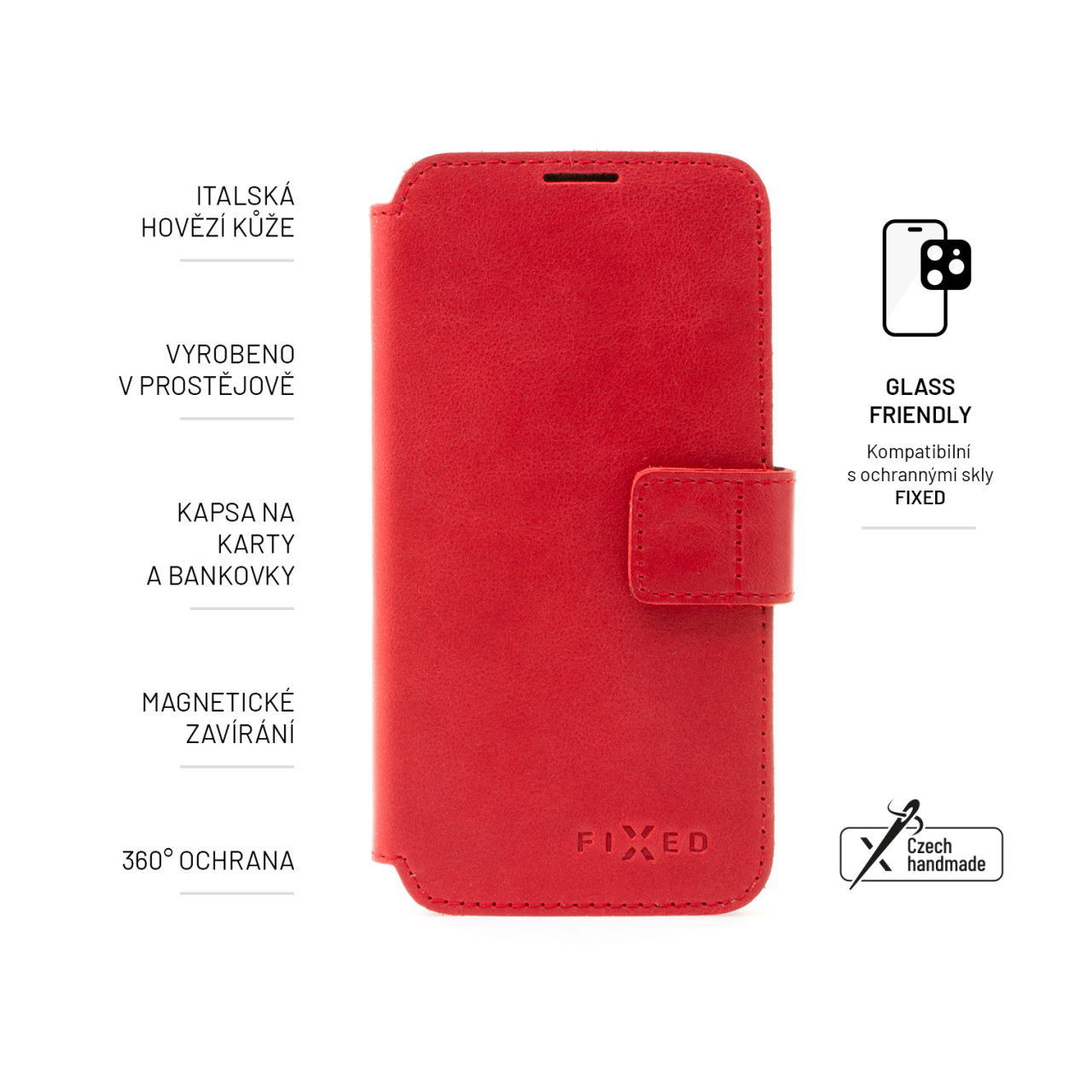 FIXED Kožené pouzdro typu kniha ProFit pro Apple iPhone 14 Pro Max, červené