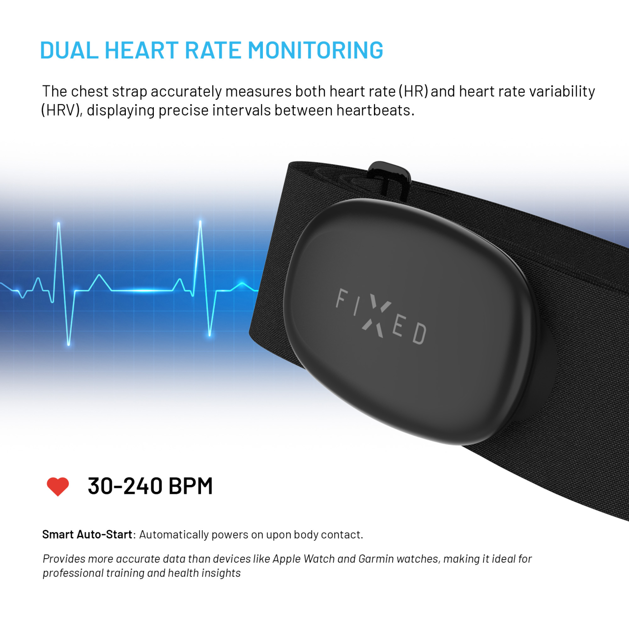 FIXED Hrudní pás s měřením srdečního tepu Pulse Dual, HR+HRV měření, černý