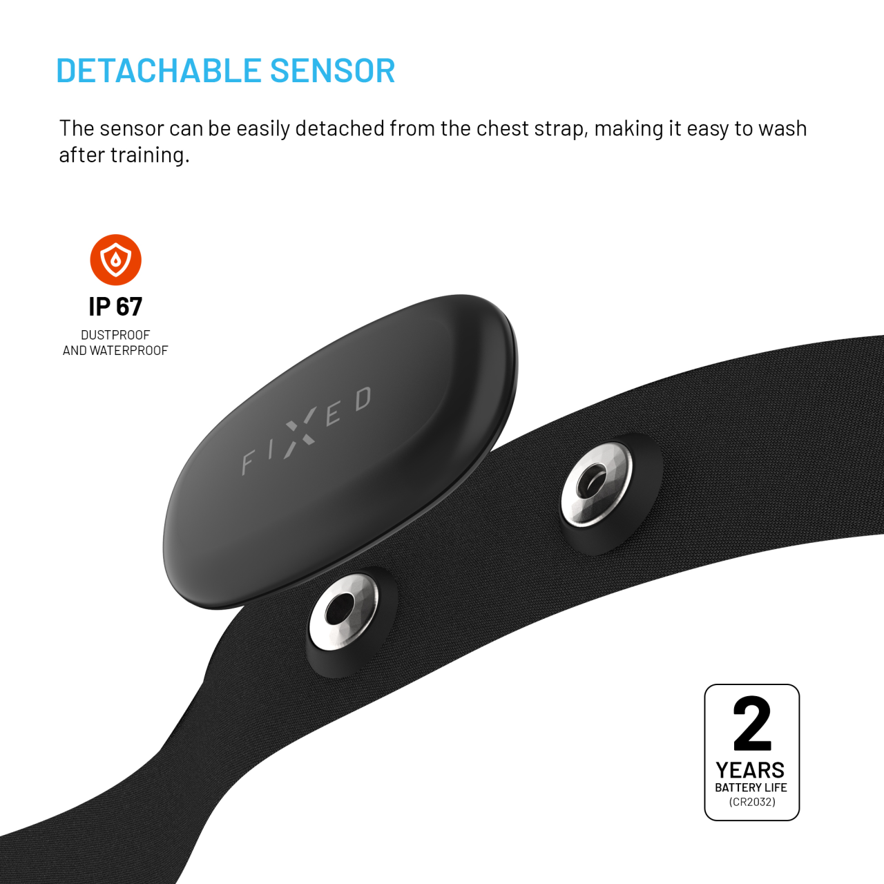FIXED Hrudní pás s měřením srdečního tepu Pulse Dual, HR+HRV měření, černý