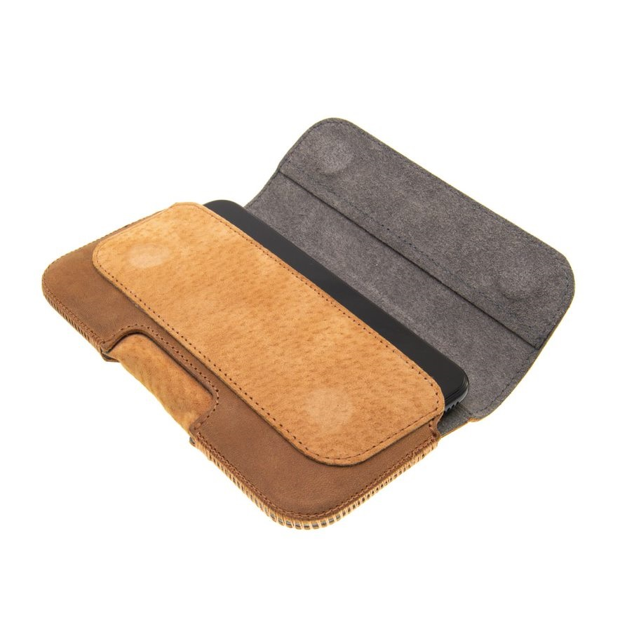 FIXED Horizontální kožené pouzdro Posh se zavíráním, velikost 5XL+, hnědé