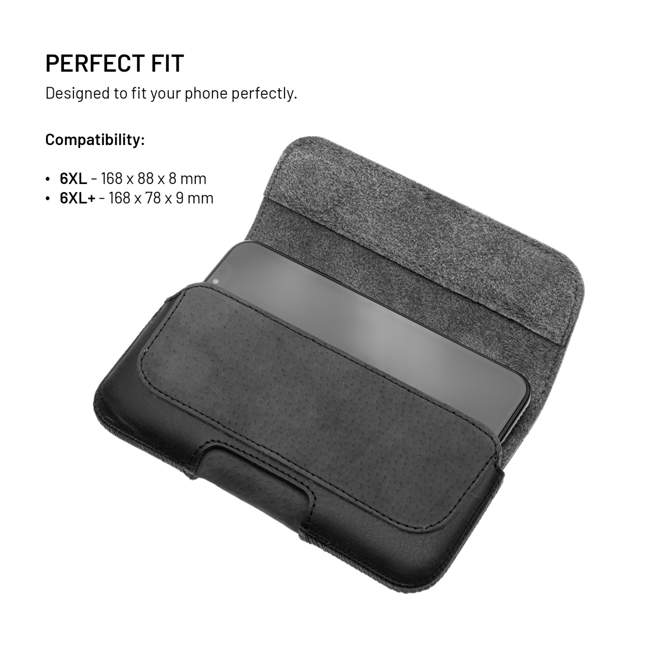 FIXED Horizontální kožené pouzdro Posh se zavíráním, velikost 6XL+, černé