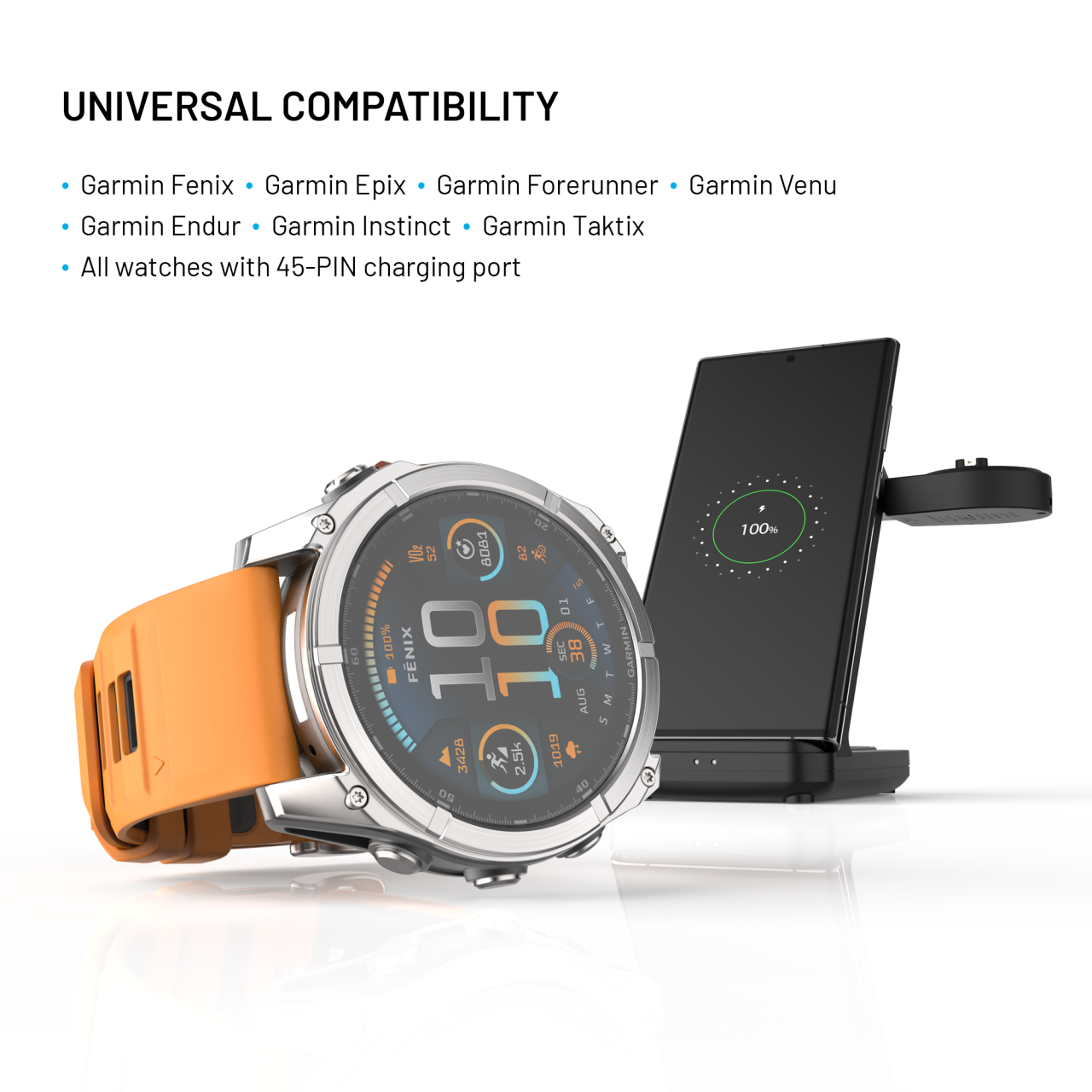 Stojánek FIXED Powerstation pro Garmin s bezdrátovým nabíjením až pro 3 zařízení, 15W+5W+2.5W, černý