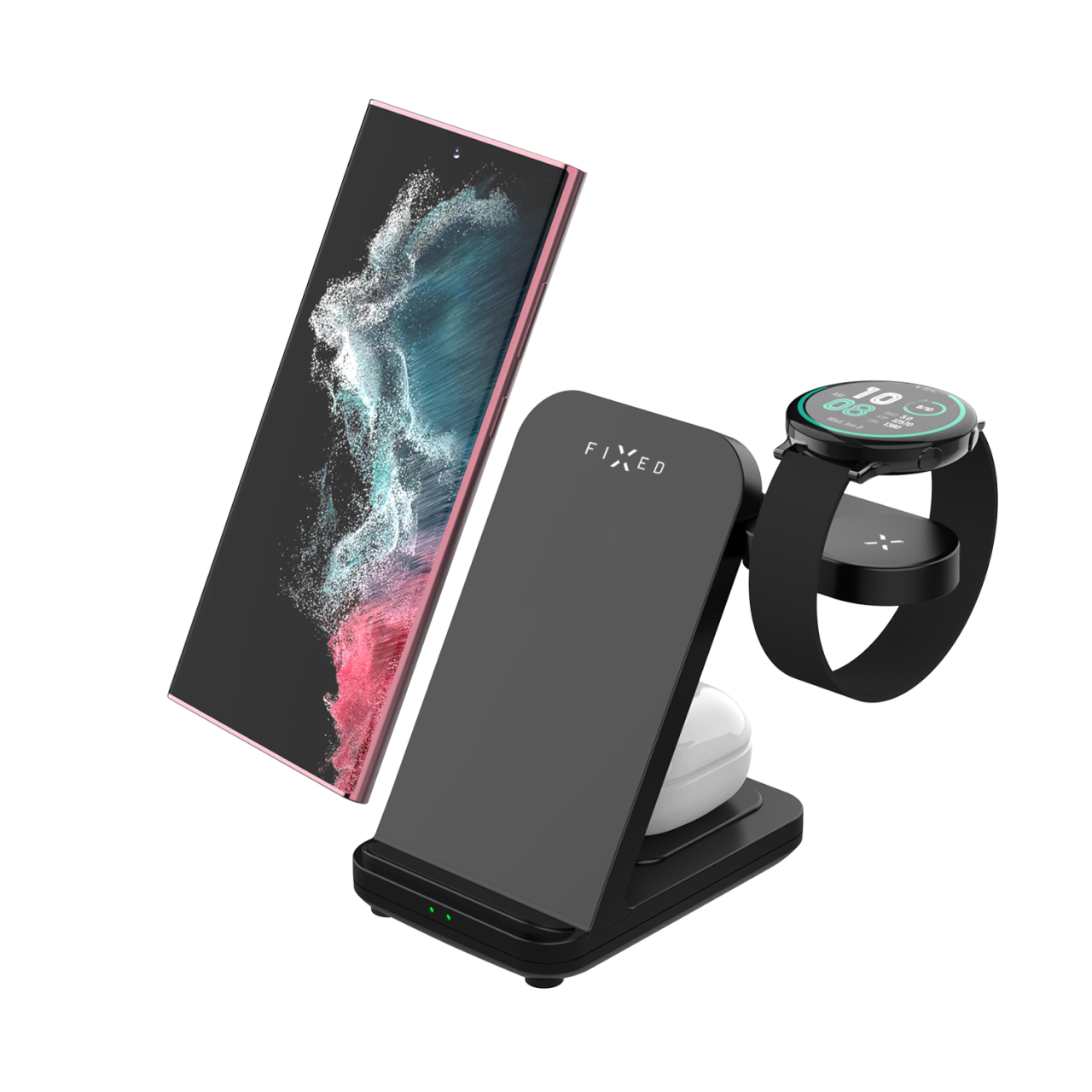 FIXED Stojánek Powerstation pro Samsung s bezdrátovým nabíjením až pro 3 zařízení, 15W+5W+2.5W, černý