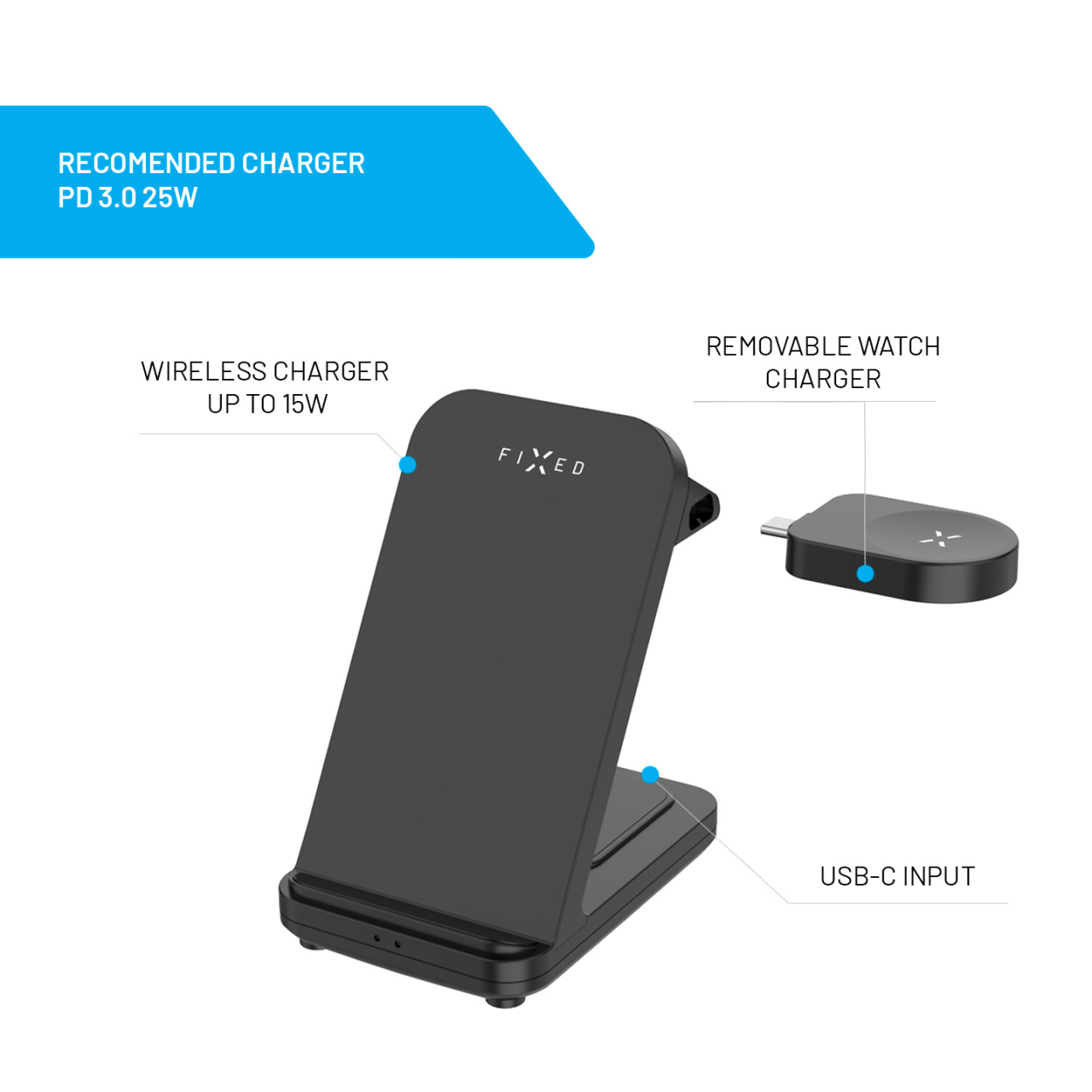FIXED Stojánek Powerstation pro Samsung s bezdrátovým nabíjením až pro 3 zařízení, 15W+5W+2.5W, černý