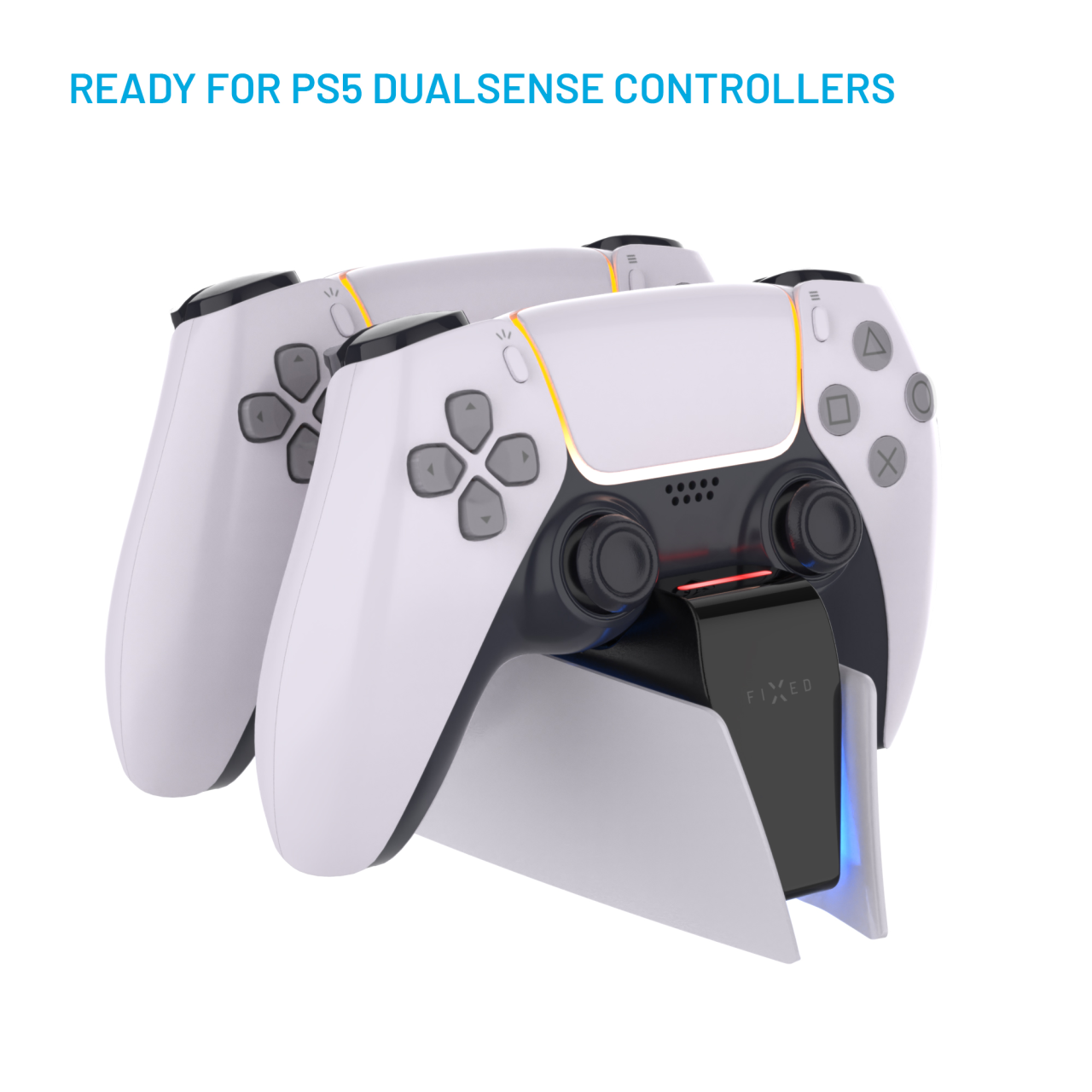 FIXED Dobíjecí stanice pro dva bezdrátové ovladače DualSense PlayStation 5, černo-bílá