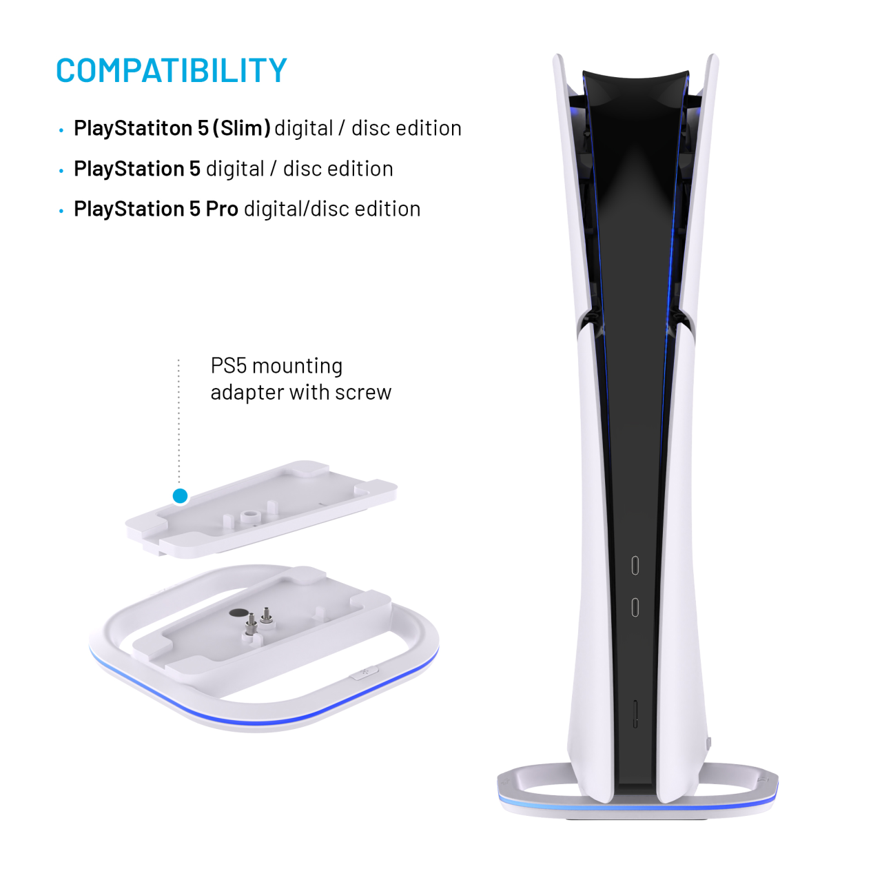 FIXED Stojánek pro PlayStation 5, 5 (Slim) a 5 Pro s RGB LED podsvícením, bílý