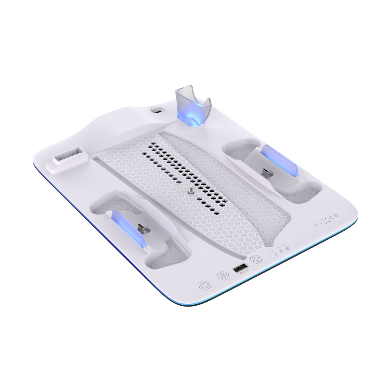 Dokovací stanice FIXED pro PlayStation 5 (Pro/Slim) s větráky a nabíjením pro 2xDualSense, černo-bílá