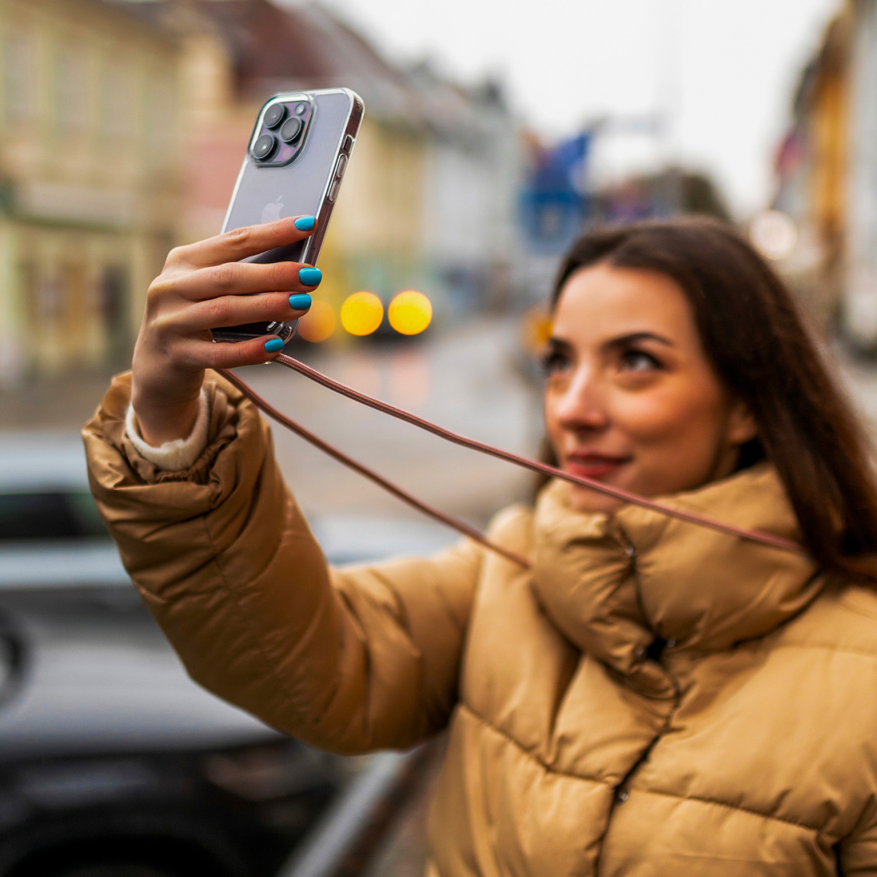 Kryt se šňůrkou na krk na mobil Apple iPhone 15 Pro Max - Fixed Pure Neck, růžová šňůrka